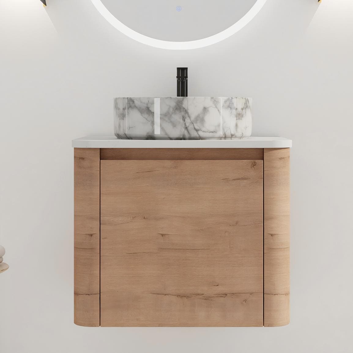 Xspracer 23.6-in Imitative Oak Finish Single Sink Bathroom Vanity with White Engineered Stone Top