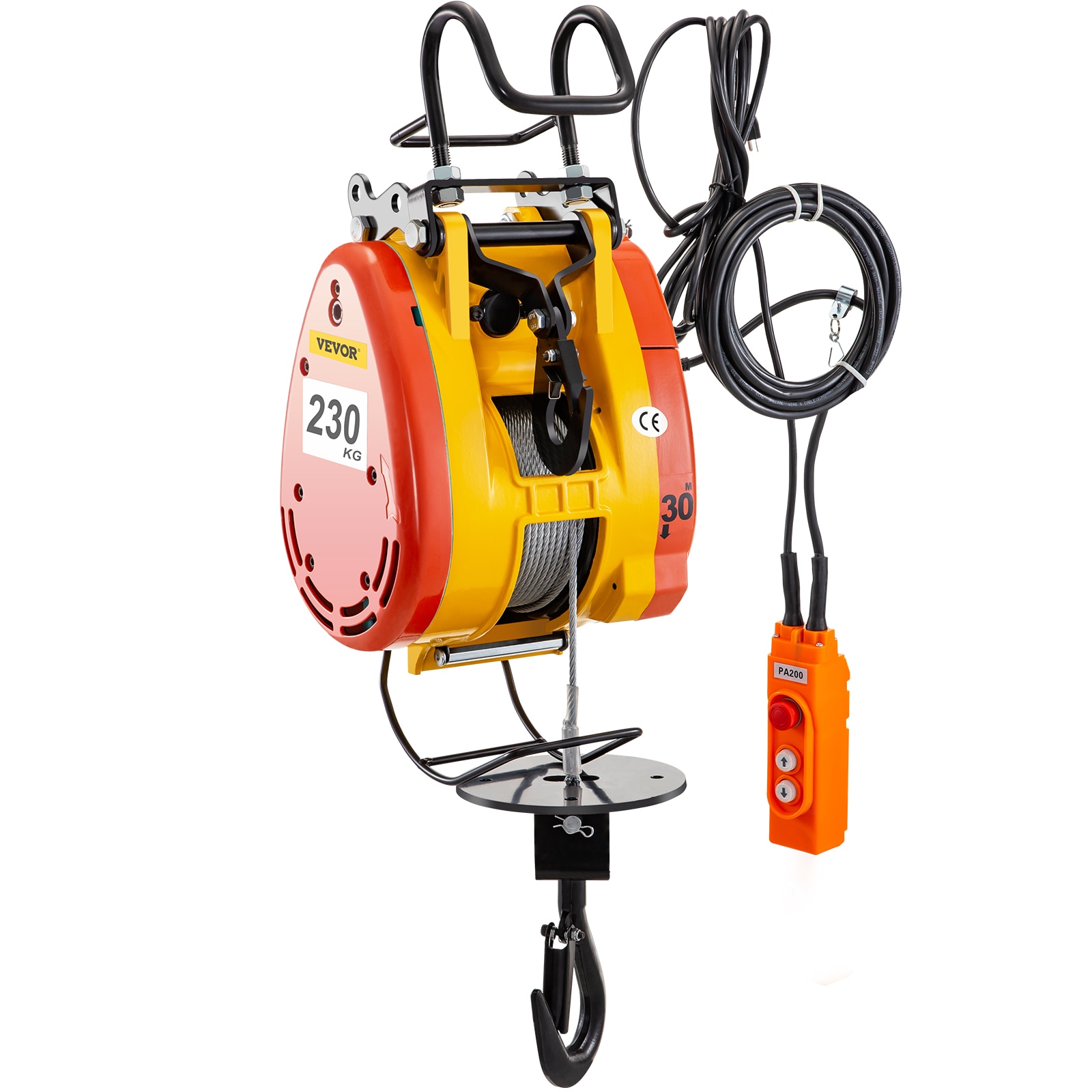 VEVOR DDHL230KG00000001V1 Electric Chain Hoist 230Kg Capacity Electric Winch 507Lbs with 98Ft/30M Length Steel Wire Rope Remote Control Crane Overhead Electric Trolley with Pulley System 110-Volt 1 Phase