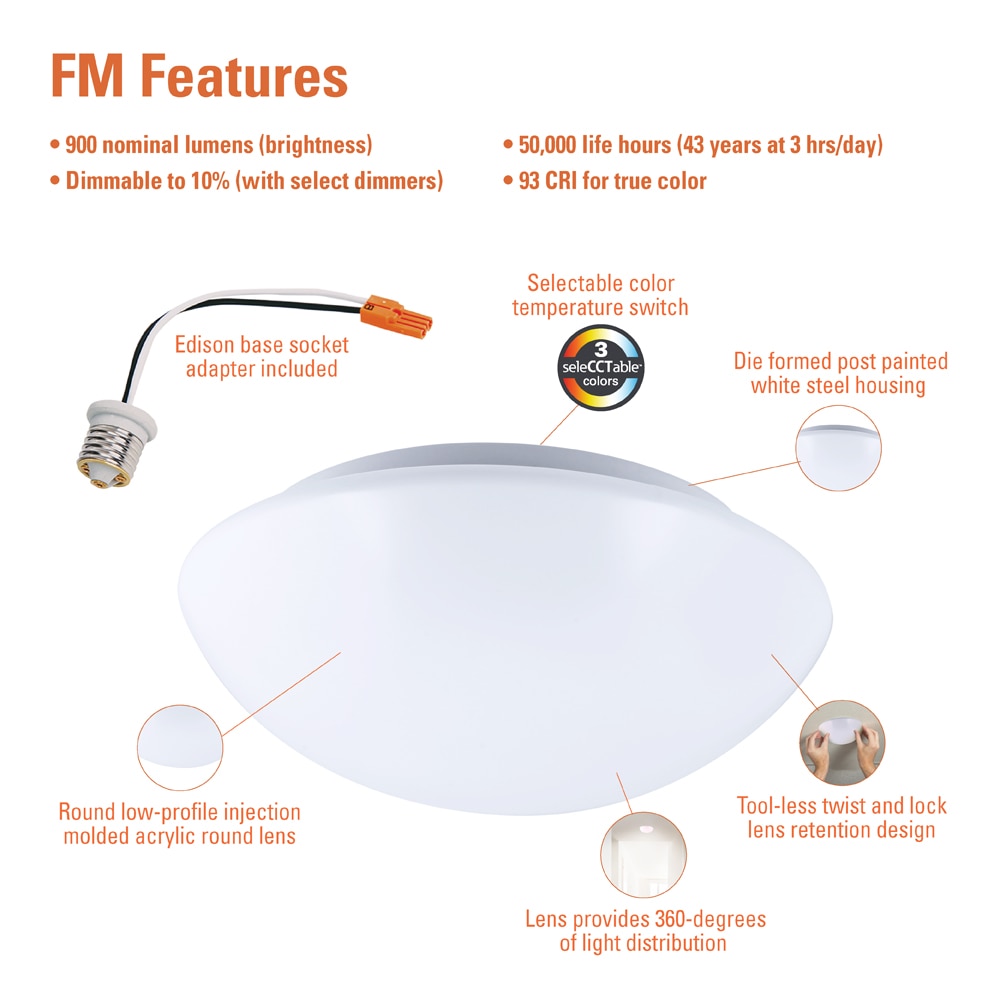 HALO FM Series 1-Light 7.68-in White LED Flush Mount Light ENERGY STAR ...