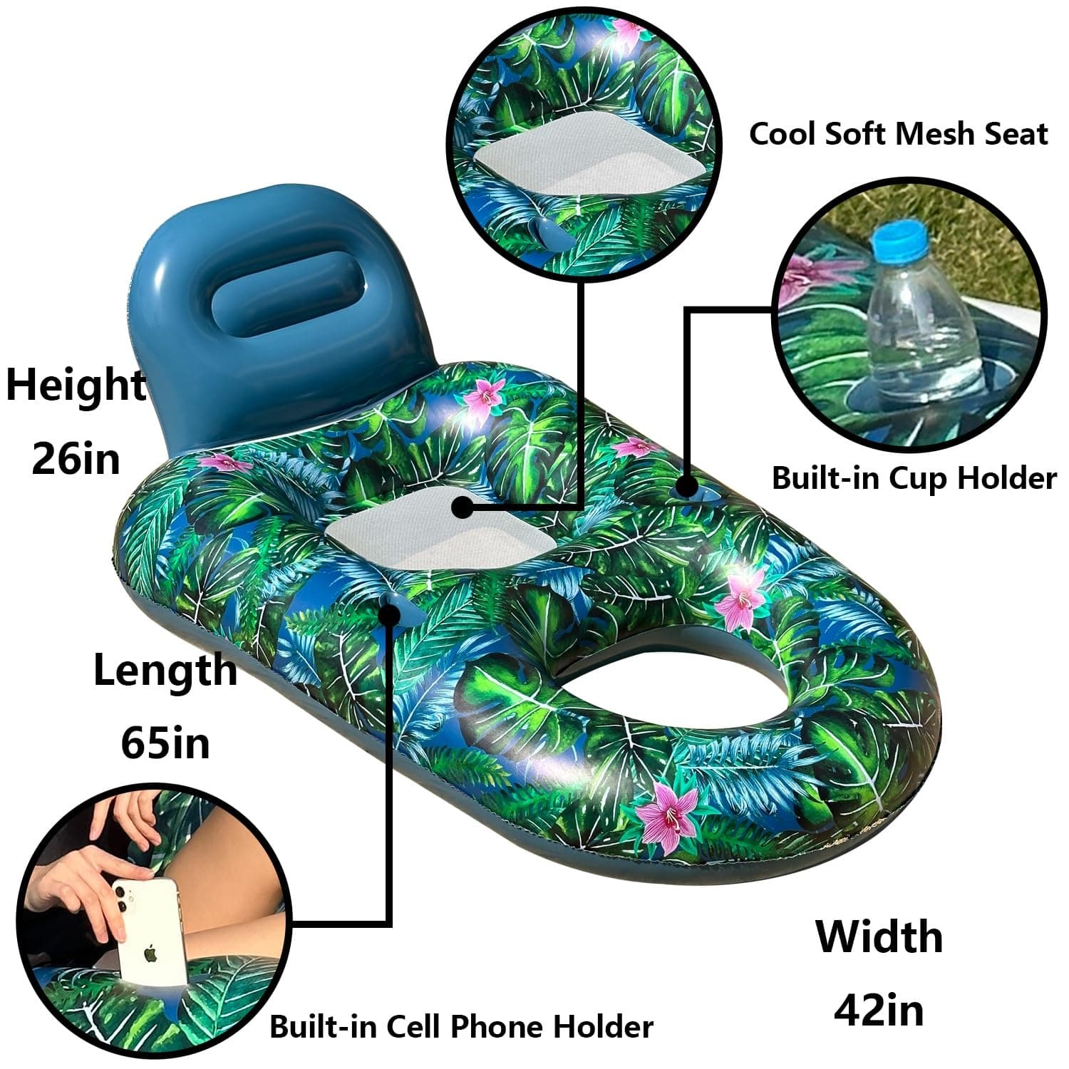 Angel Sar 65in L 42in W 2-Pack Inflatable Pool Float Chairs Blue Mesh ...