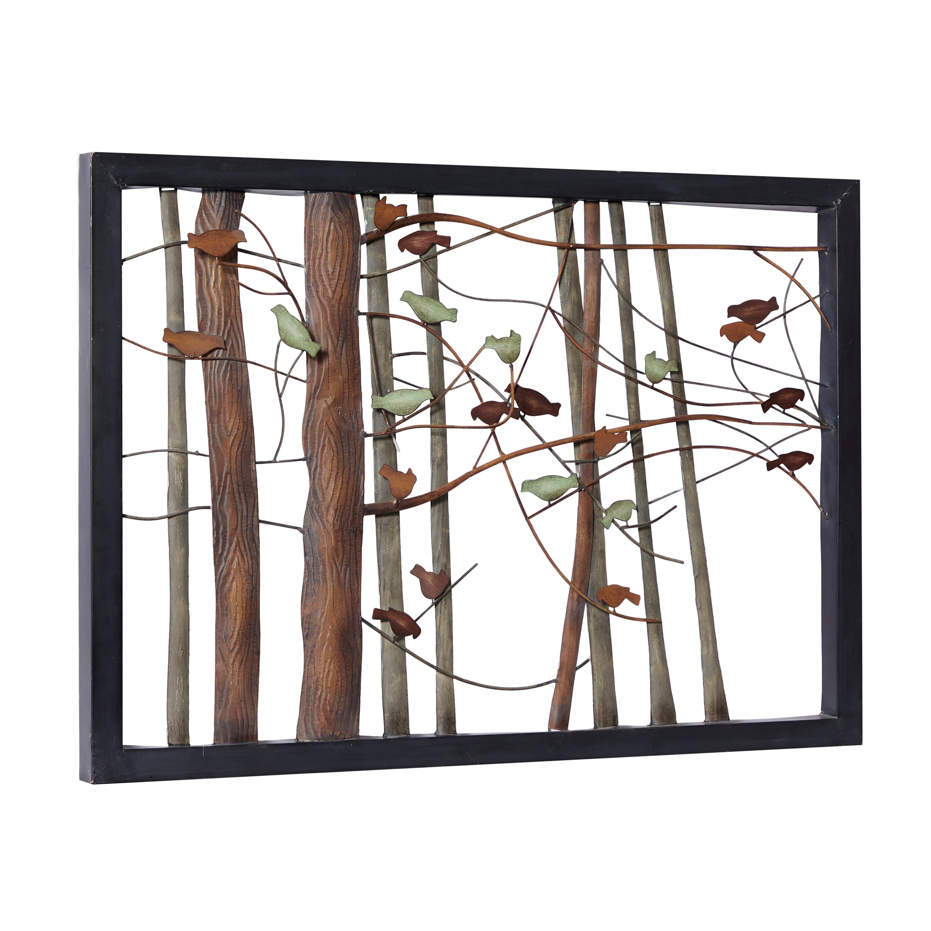 Multi Colored Metal Bird and Tree Wall Sculpture, 39" x 27"