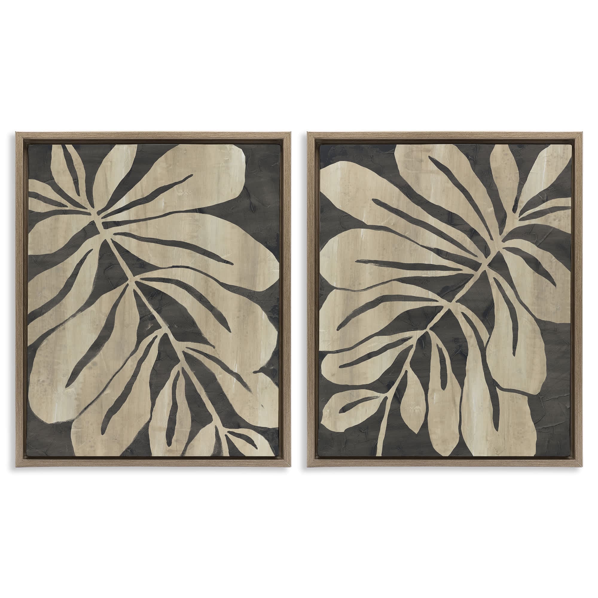 Stupell Industries B2-761-FFE-2PC-24X30 Rustic Curved Leaves 2pc Floating Frame Set design by June Erica Vess