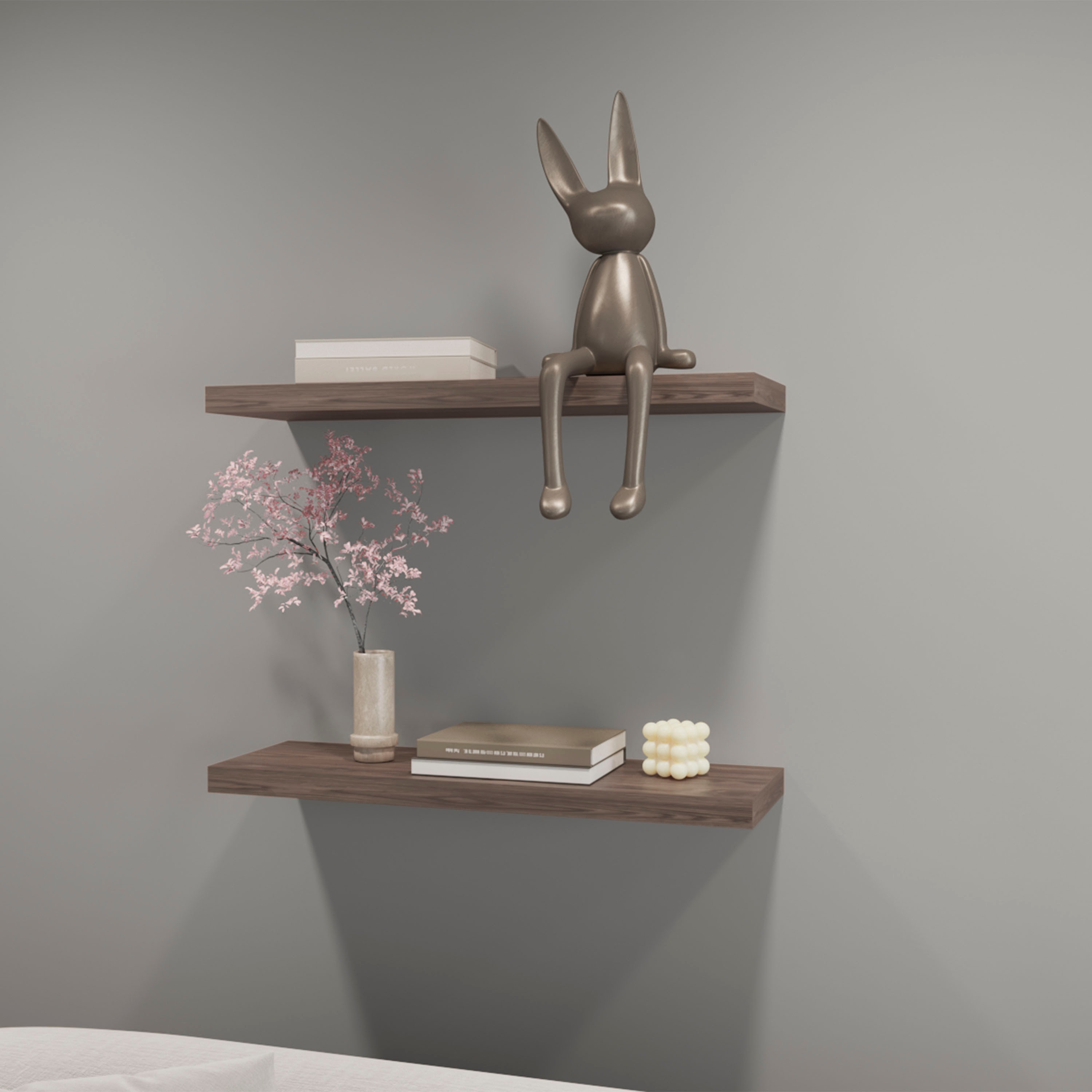 Blisstyle Iva Floating Shelf in Melamine X2 Cognac Bookcase Book Shelf Weight Storage Racks and Shelving Shelves Decor for Kitchen Living Room Bedroom Garage