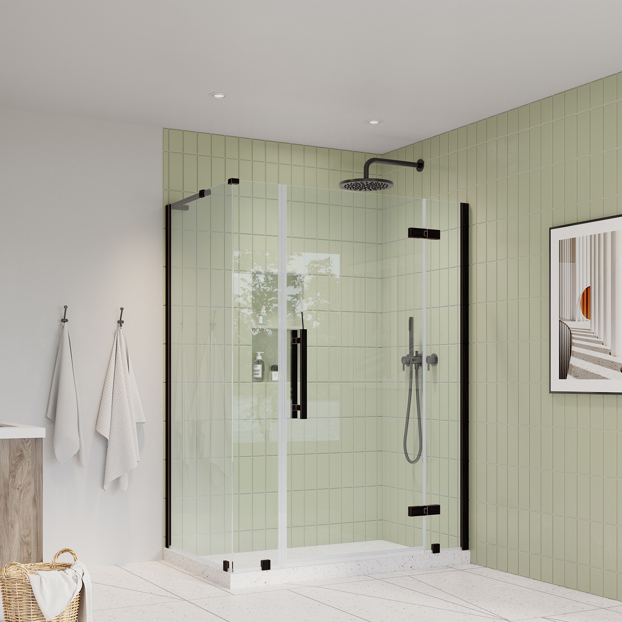 Endless Tampa Oil Rubbed Bronze Frameless Corner Shower Kit