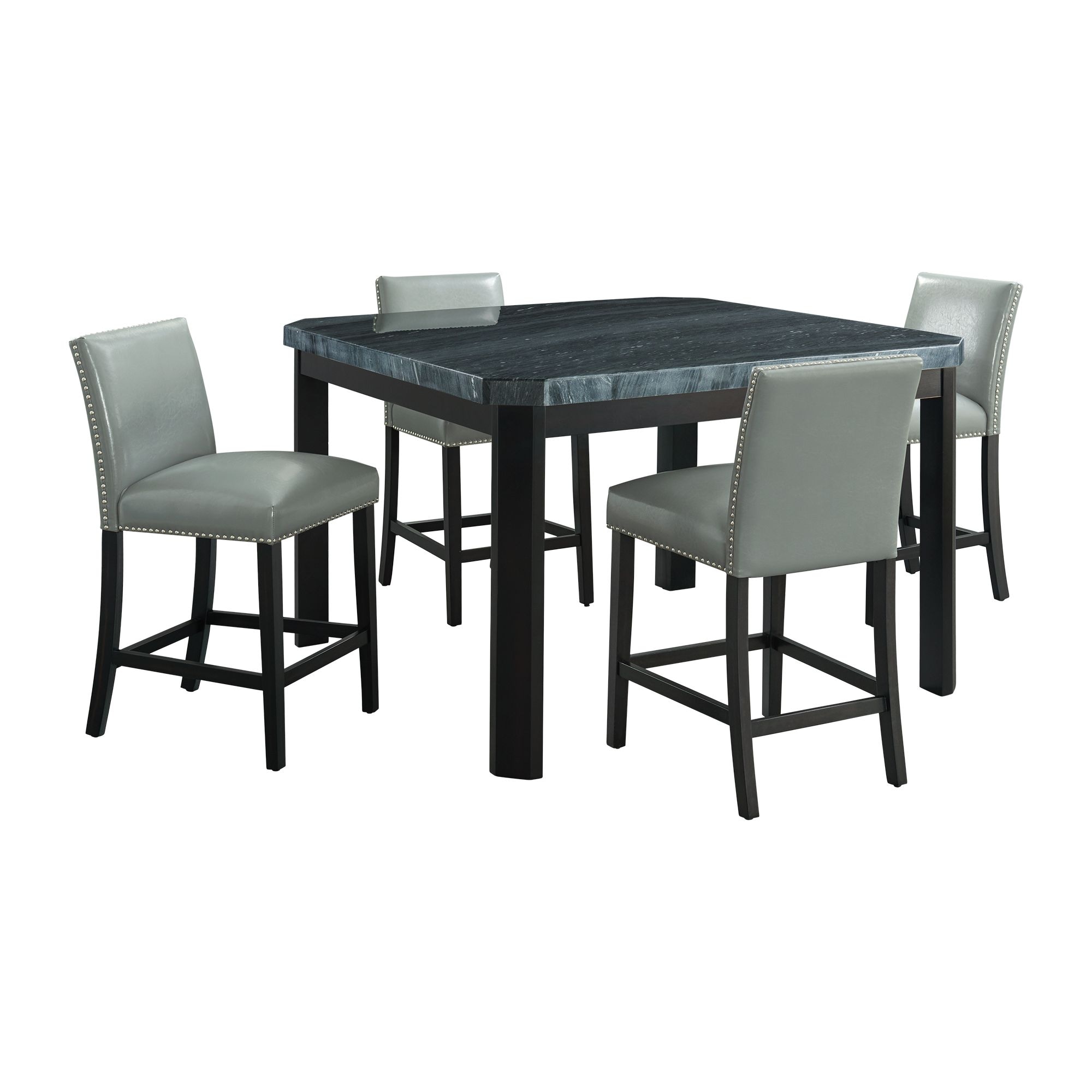 Picket House Furnishings CFC300CGGPU5PC Celine Grey/Marble Transitional Dining Room Set with Square Table ( Seats 4 )
