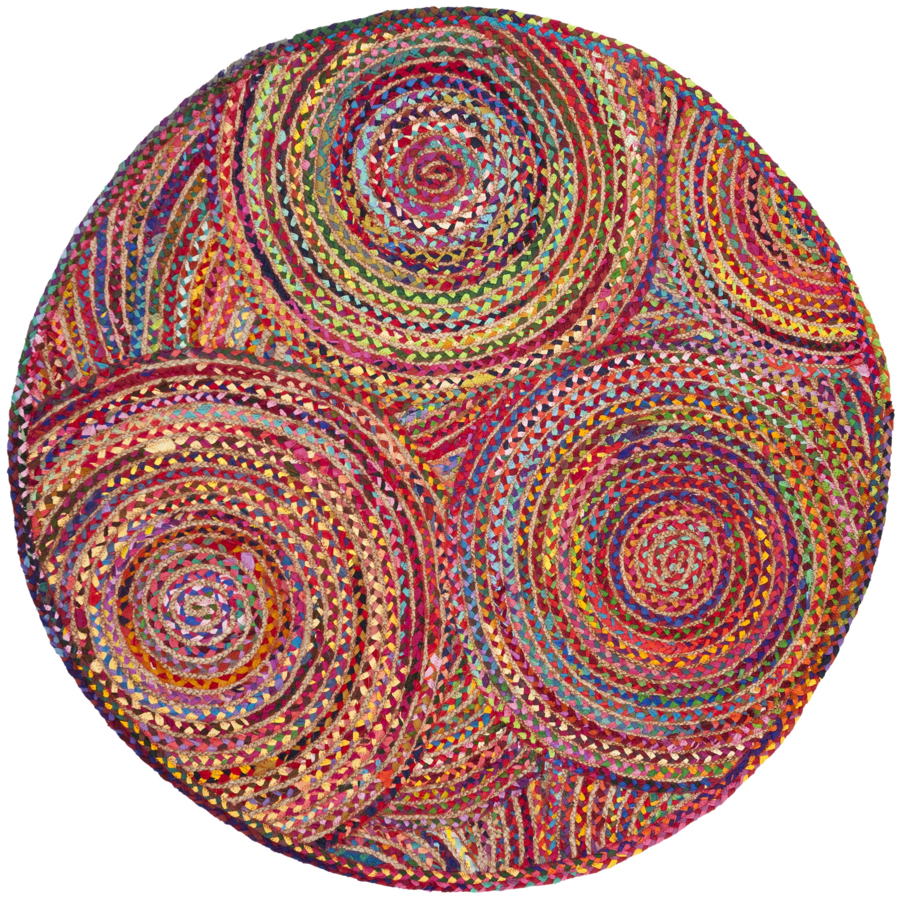 Boho-Chic Cape Cod Round Red Cotton Area Rug - 72" Diameter