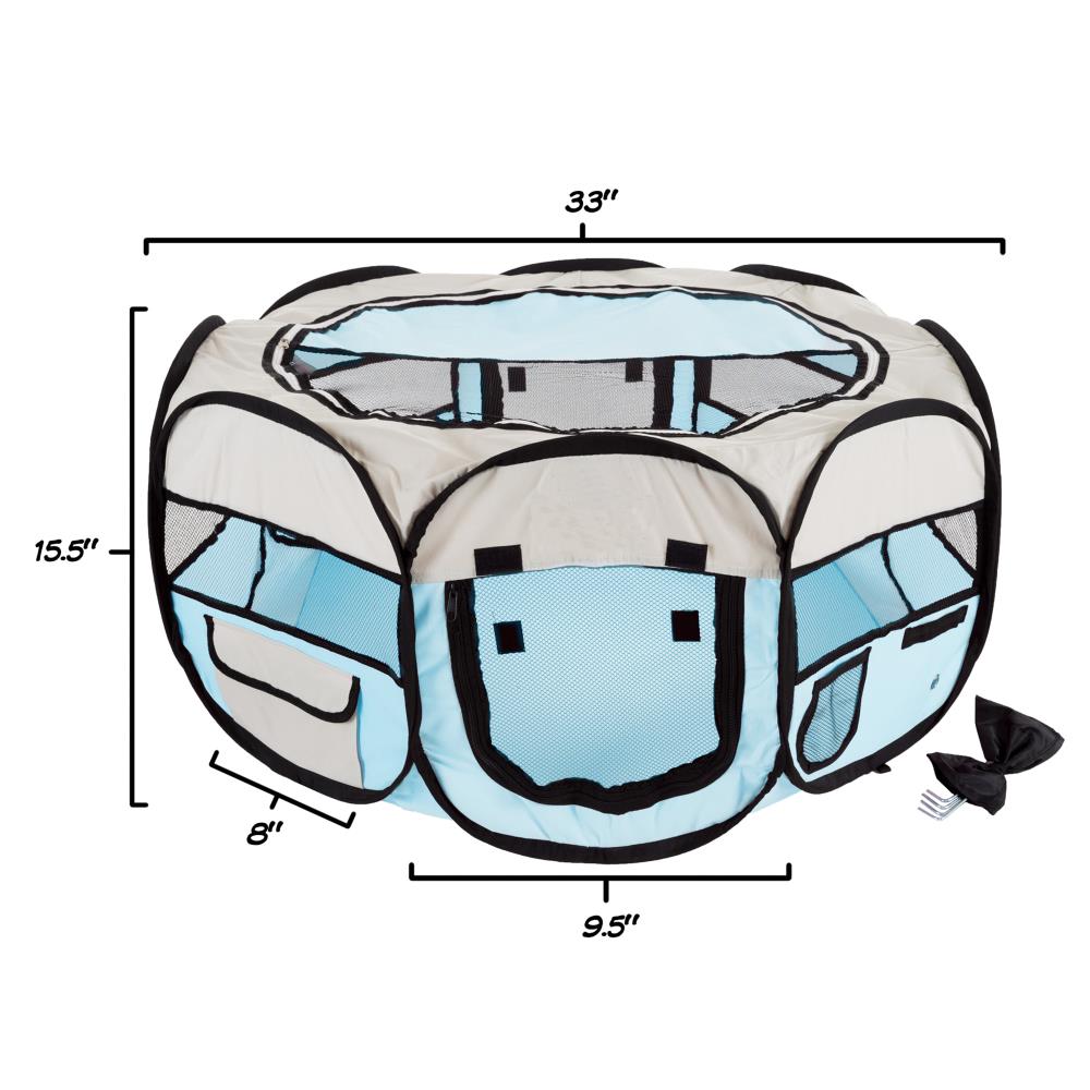 Blue Portable Pop-Up Pet Playpen with Mesh Windows