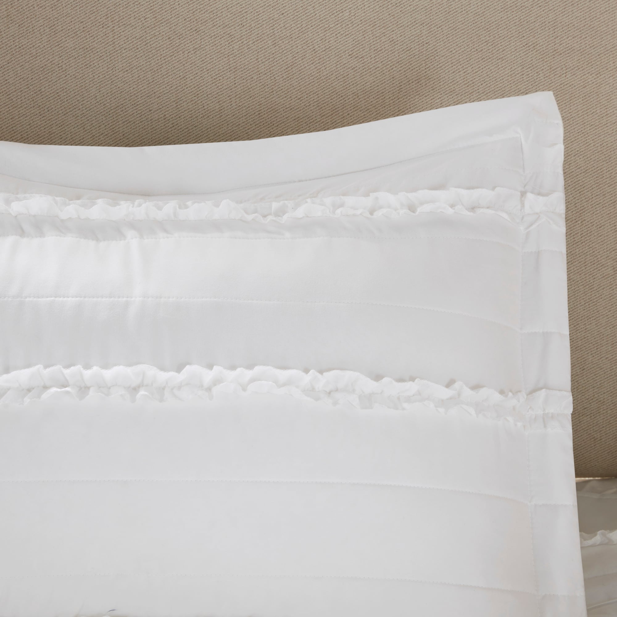 Celeste White Microfiber King Comforter Set with Ruffles