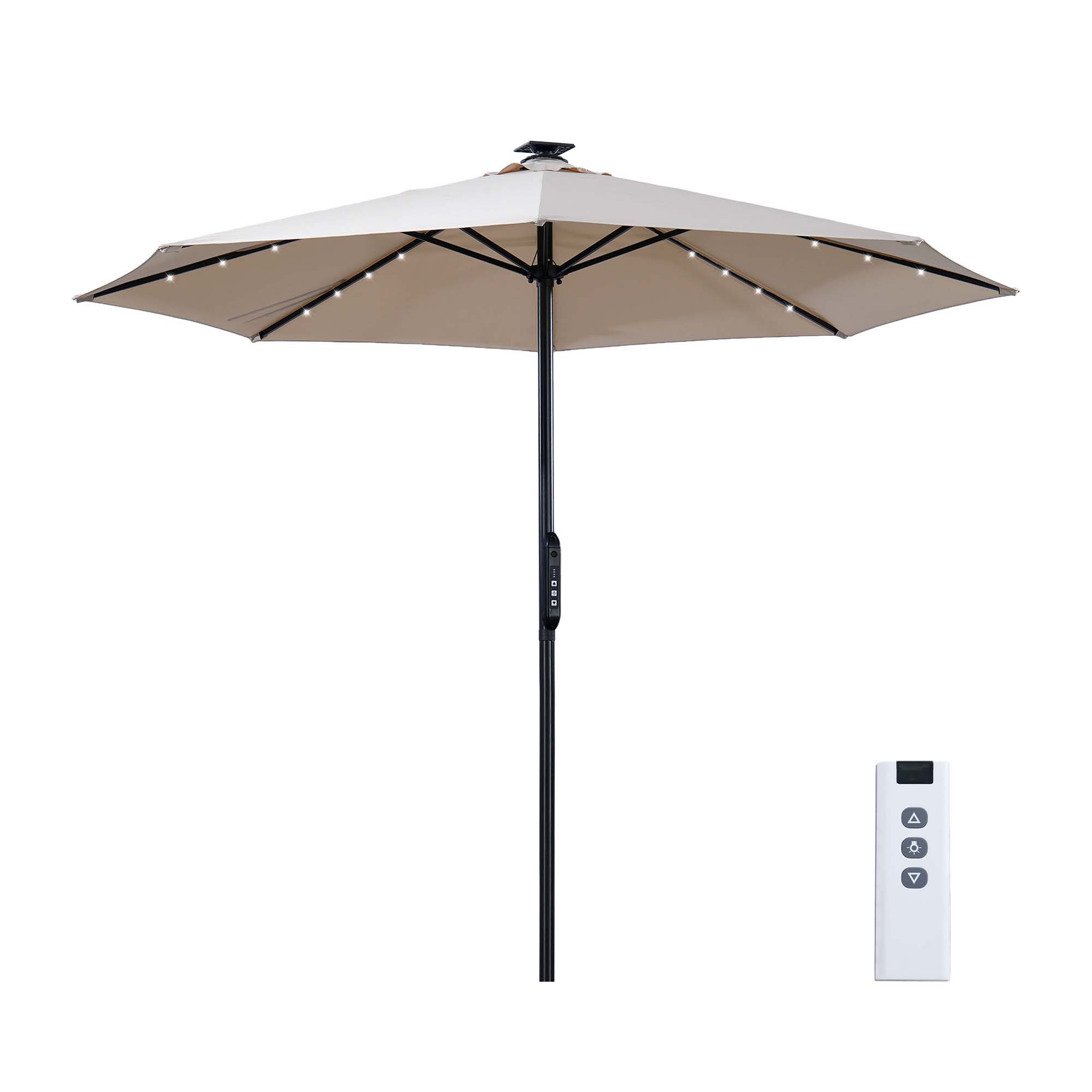 Clihome 10-ft Steel Tan No-tilt Market Patio Umbrella with Lights