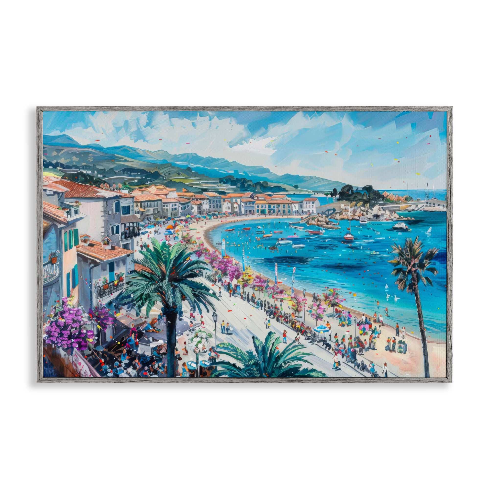 Stupell Industries BT-730-GFF-20X30 Busy Summer Beach Town Gray Framed Giclee Art By LSR Design Studio 30 x 20