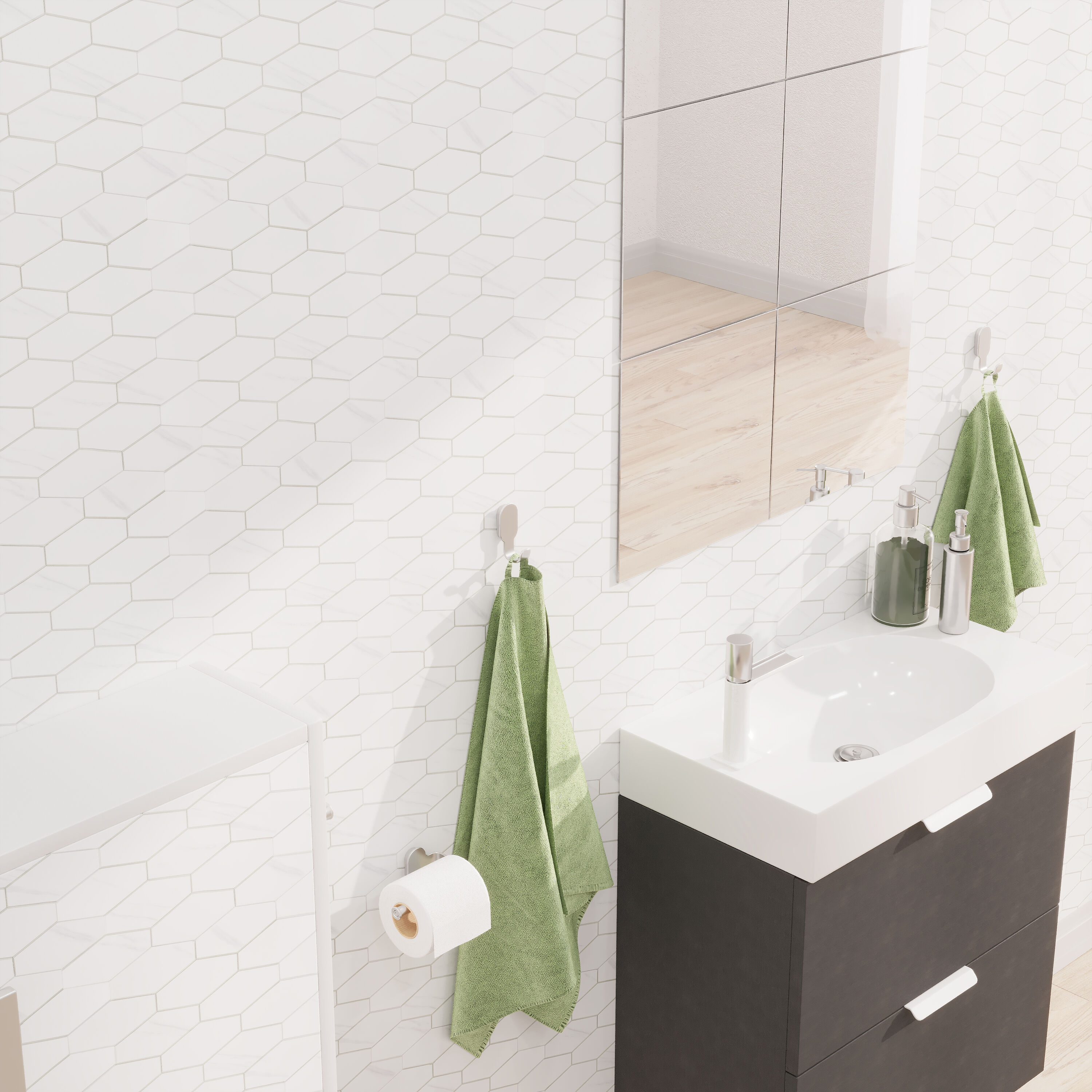 Calacatta White Stone Composite Peel and Stick Hexagon Tiles