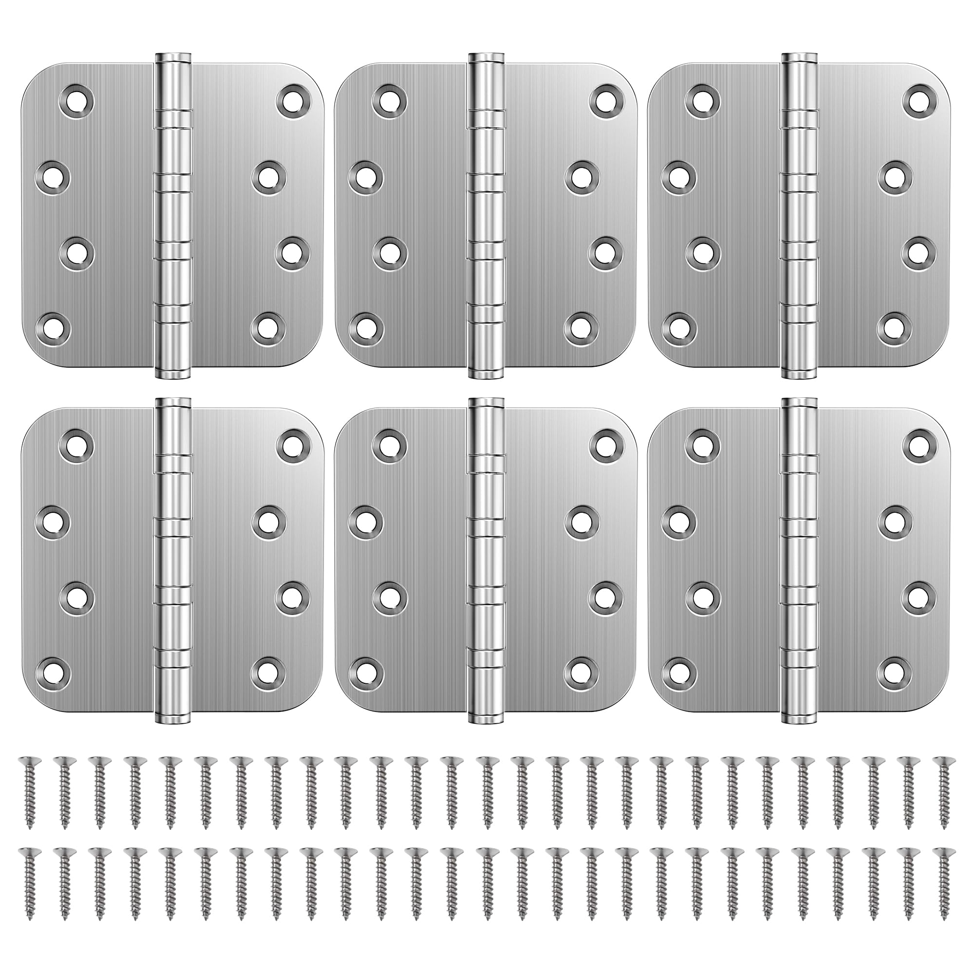 Phyfalip  Ball Bearing Door Hinges 4 x 4 Inches Heavy Duty Stainless Steel Non Removable Pin Brushed Nickel 6 Pack durable home and garden