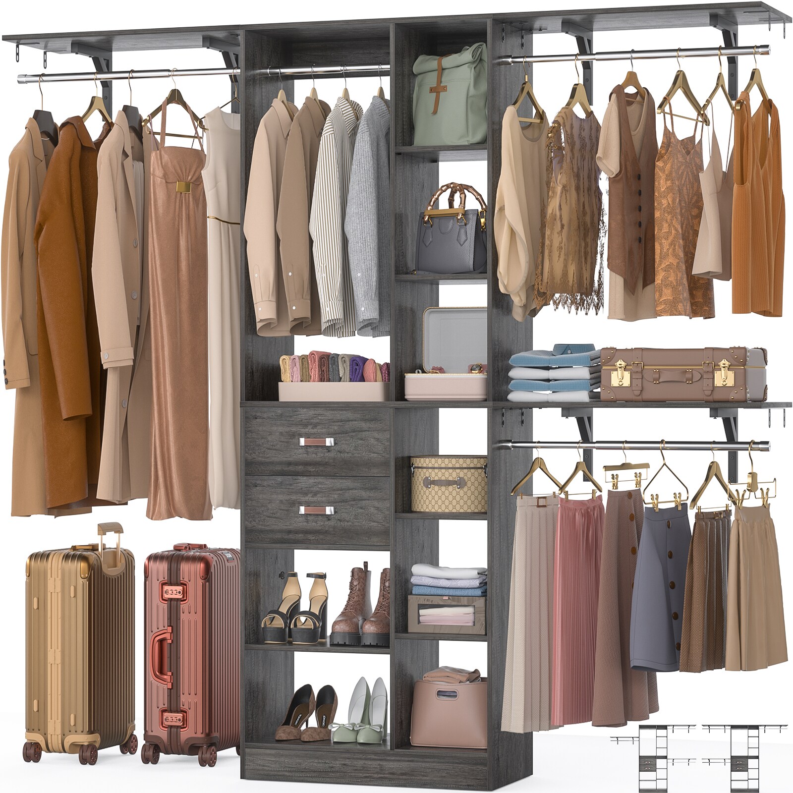 Aheaplus  8FT Heavy Duty Wood Closet System Wall Mounted Closet Organizer