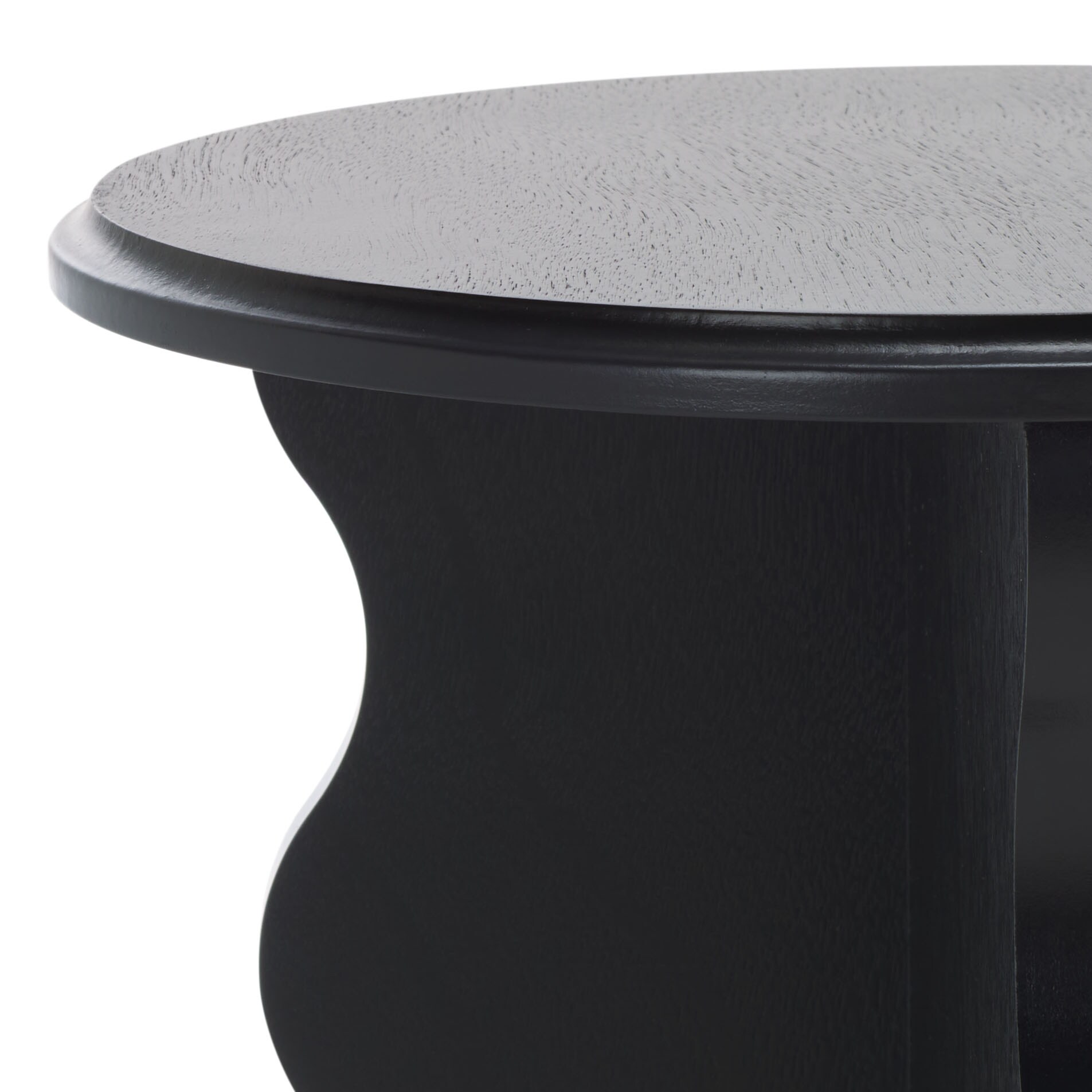 Matte Black Round Wavy Wood Accent Table, 15" x 22"