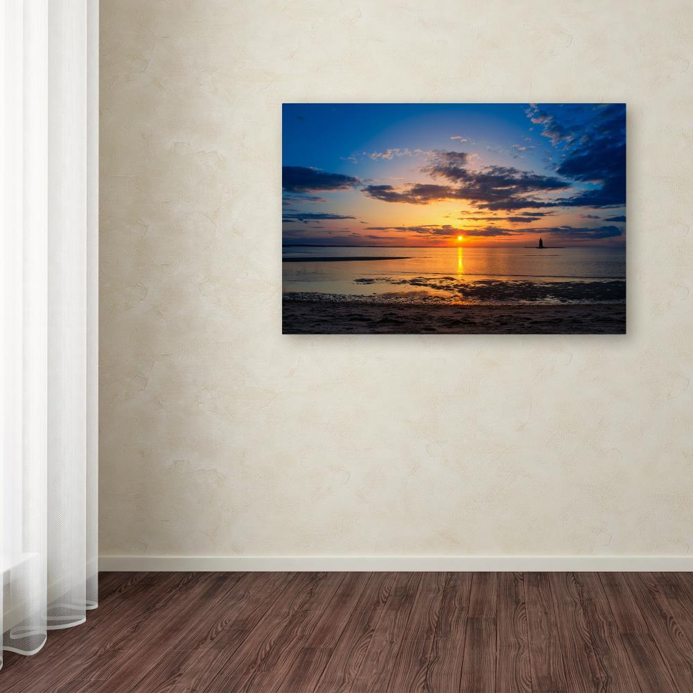Trademark Fine Art MFG0055-C2232GG PIPA Fine Art "Sunset Breakwater Lighthouse" 22x32 Canvas Art PIPA Fine Art Multicolor 22-Inches H x 32-Inches W Coastal Canvas Print