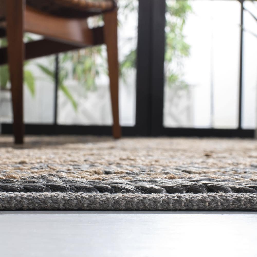 Gray and Beige Hand-Knotted Geometric Jute Rug 4' x 6'