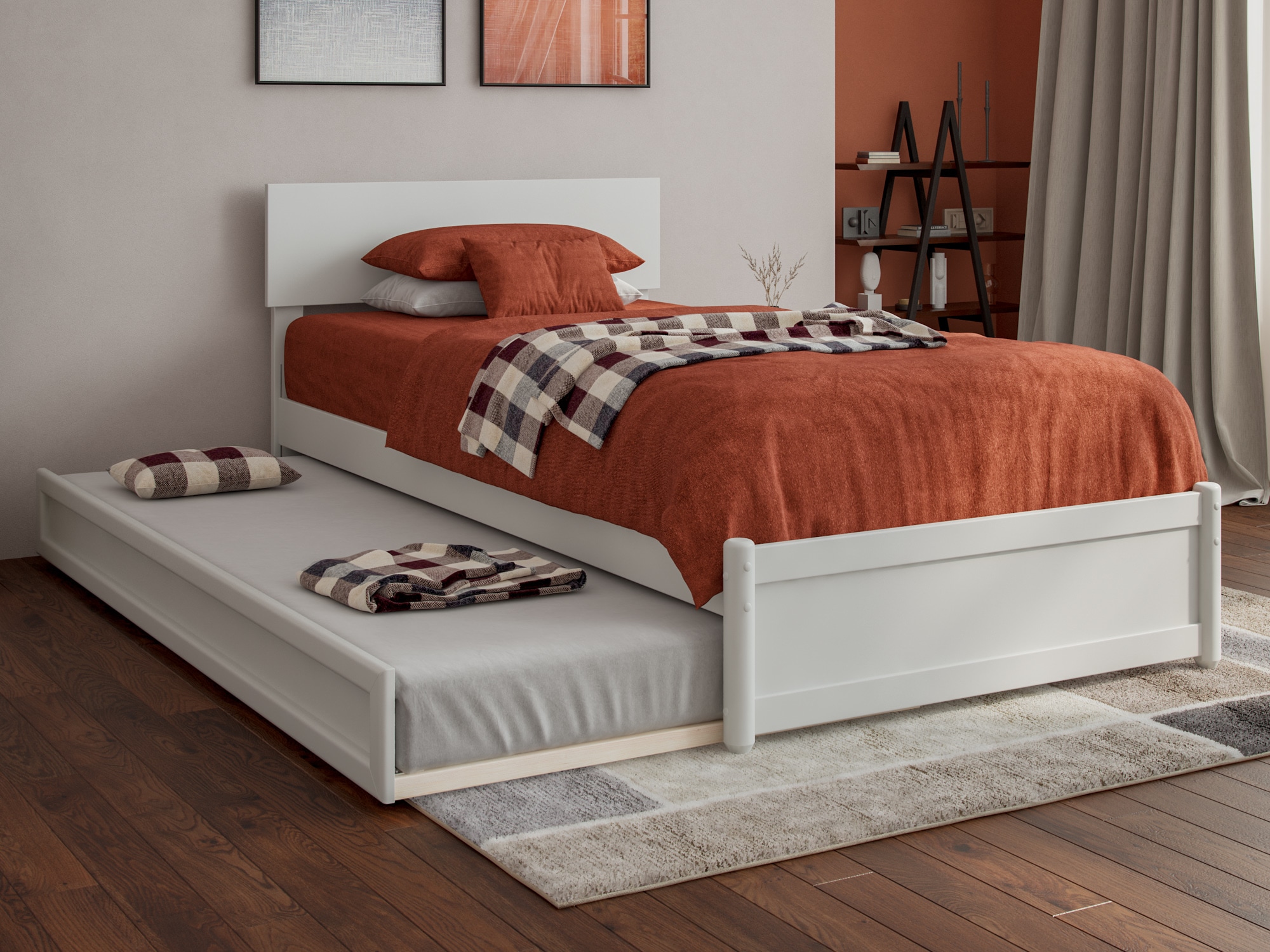 AFI AR8187212 Wesley White Twin extra long Wood Trundle Bed
