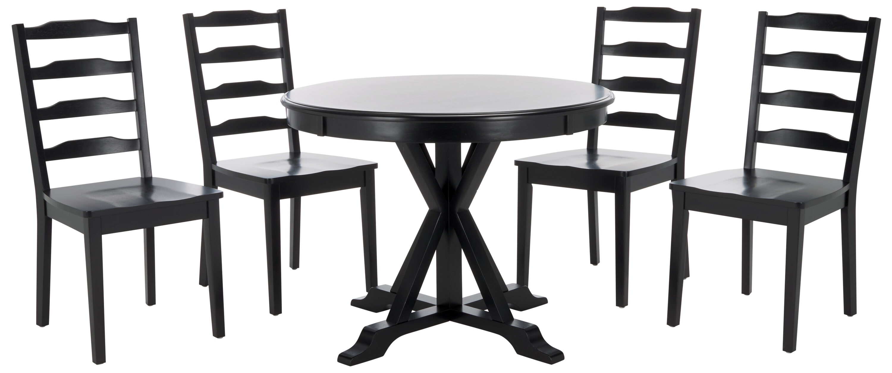 Safavieh DNS9205B Shay Black Round Transitional Wood Dining Table, with Nc Lacquer Finish and Wood Pedestal Base 40-in L x 30-in H
