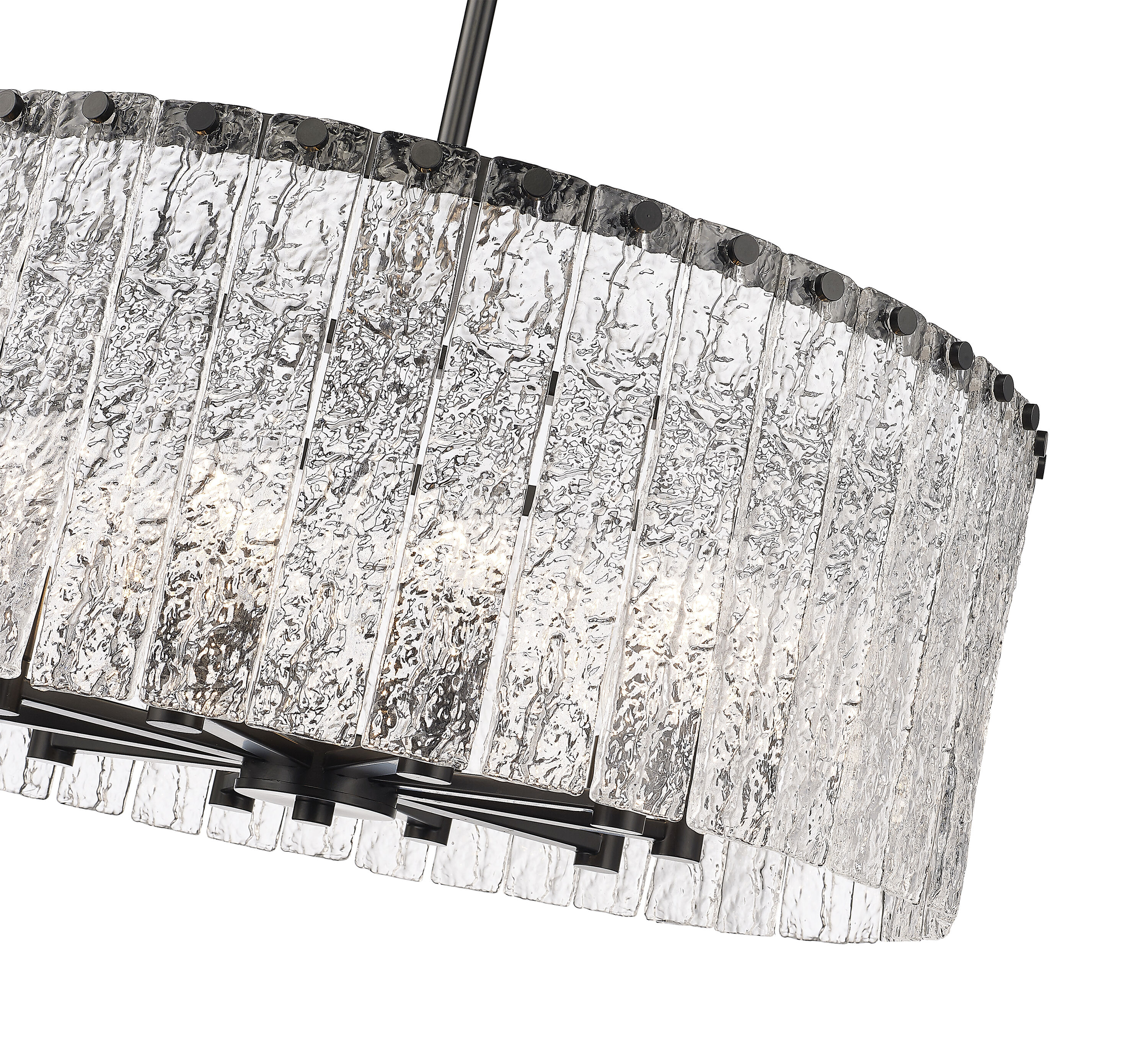 Glacier Matte Black 10-Light Drum Pendant with Textured Glass Panels