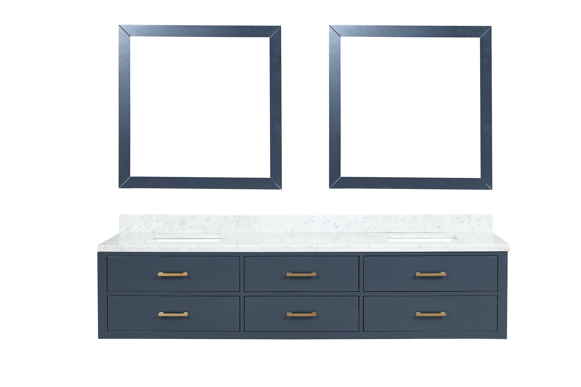 Lexora LVSO84DE110 Southold 84-in Blue Undermount Double sink Floating Bathroom Vanity with White Carrara Marble Top (Mirror Included)