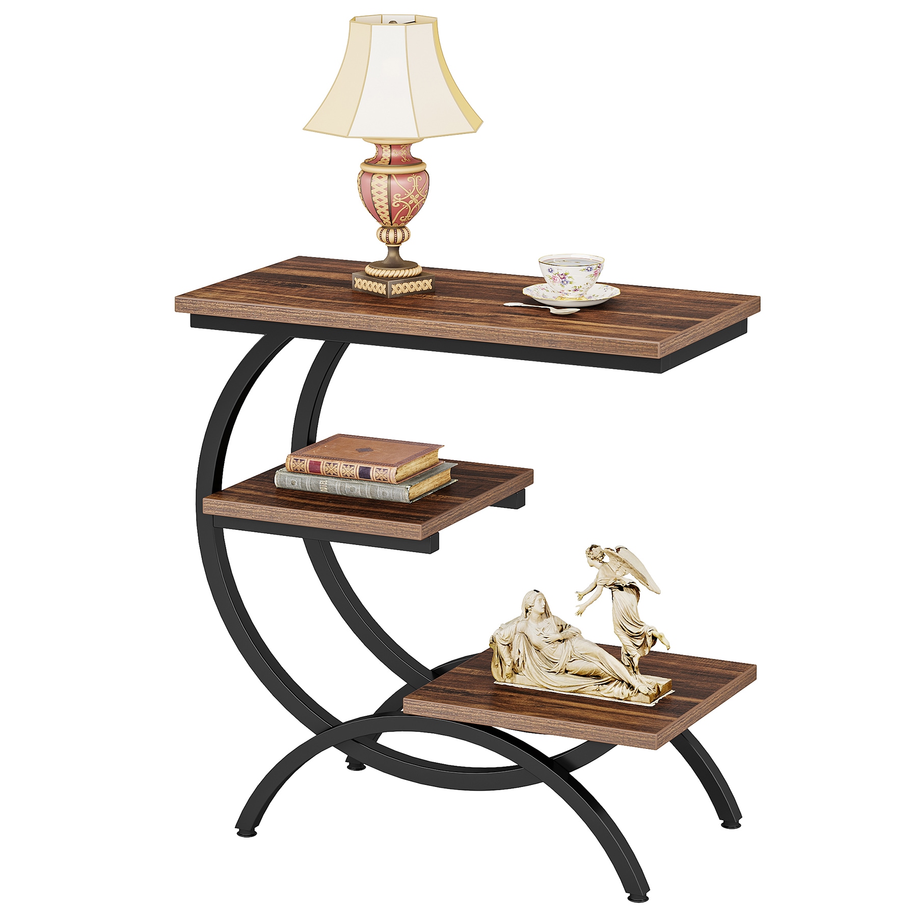 Tribesigns End table 23.6-in W x 25.6-in H Brown Wood Rectangular Modern End Table Assembly Required #LWFD-JW0627
