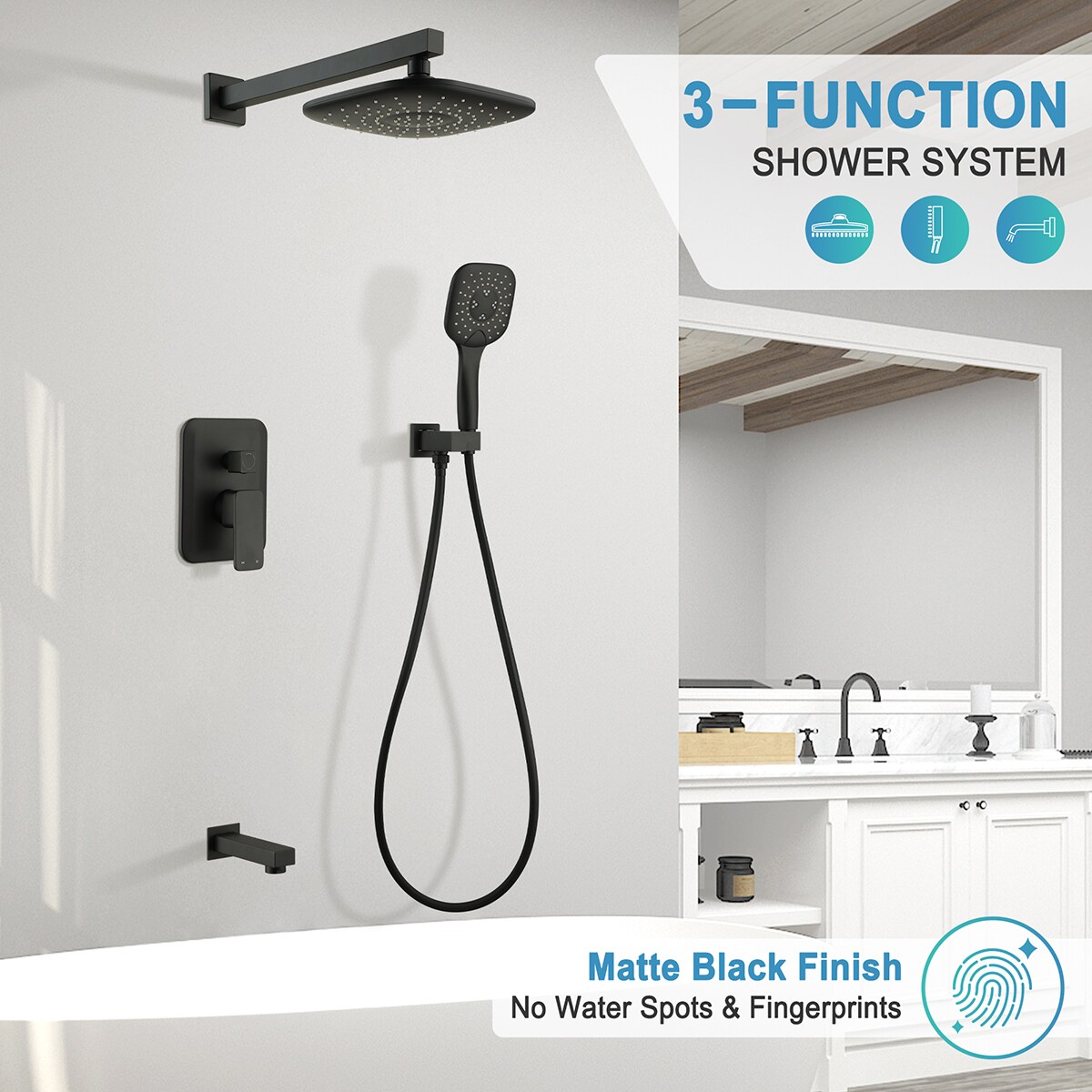 Mondawe SQ-SH010BN-8 Showerhead-Bar-Panels - View #2
