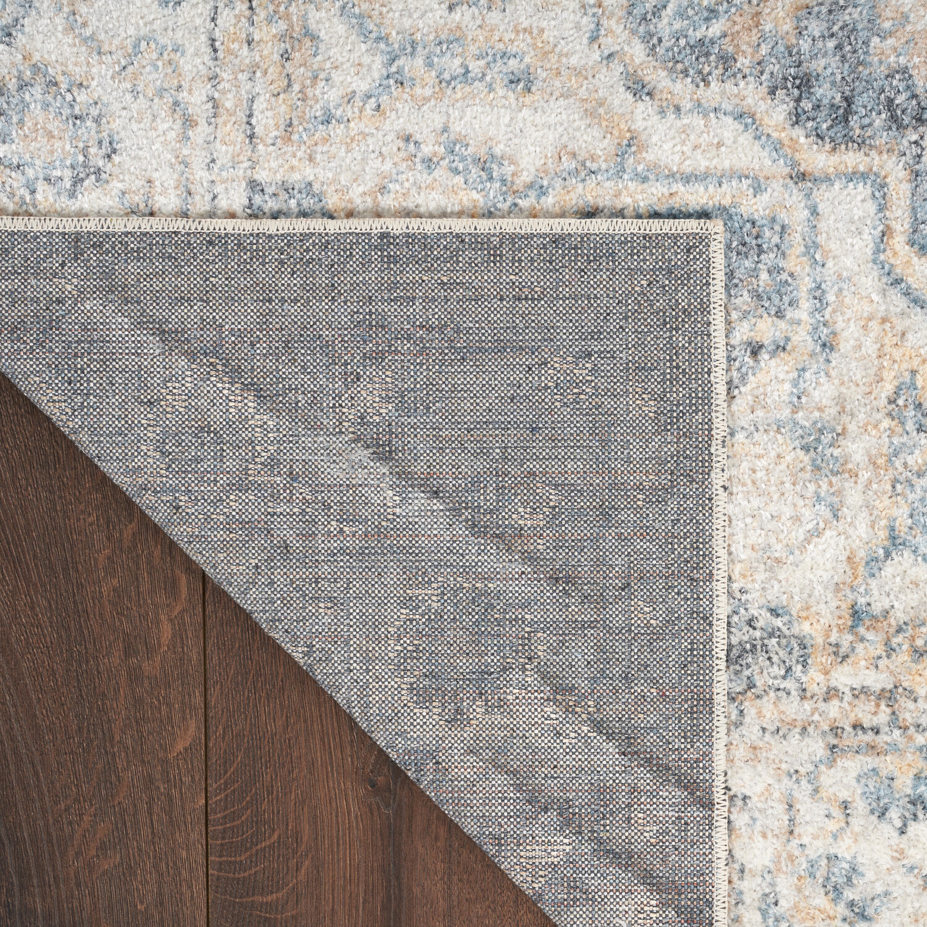Grey Blue Floral Synthetic 9' x 12' Washable Area Rug