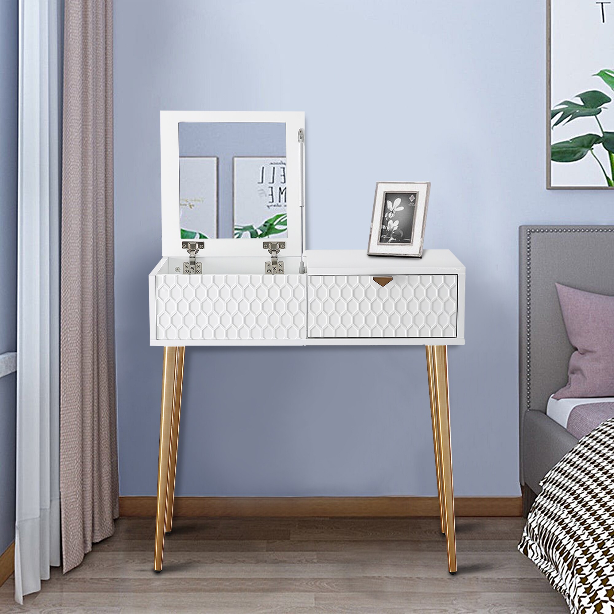 CASAINC WF-DRT-1472A-M-WH 16-in White Makeup Vanity