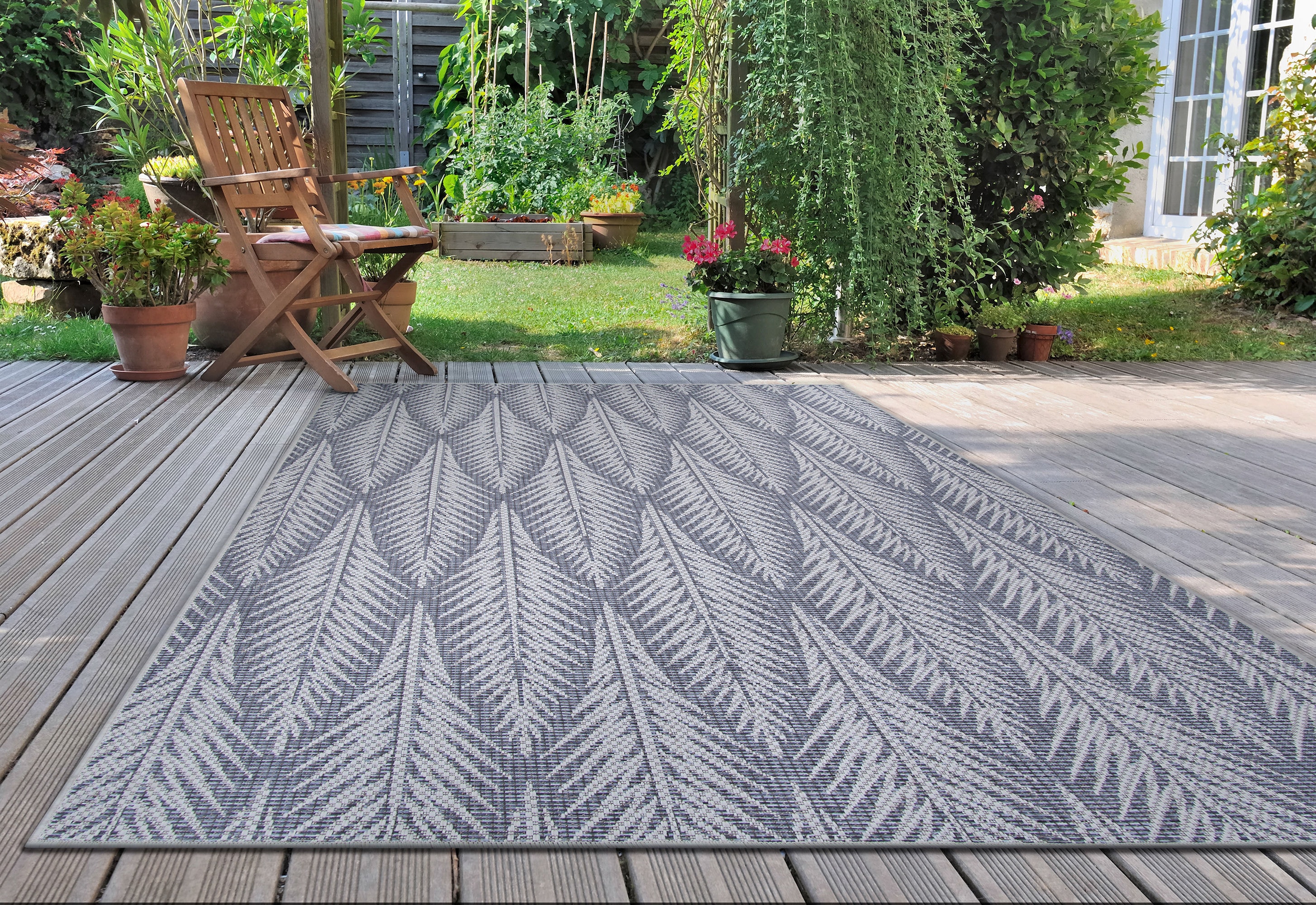 Couristan 24123124086130T Marseille 8 x 12 (ft) Loomed Polypropylene Gris Gray Rectangular Indoor/Outdoor Floral/Botanical Area rug