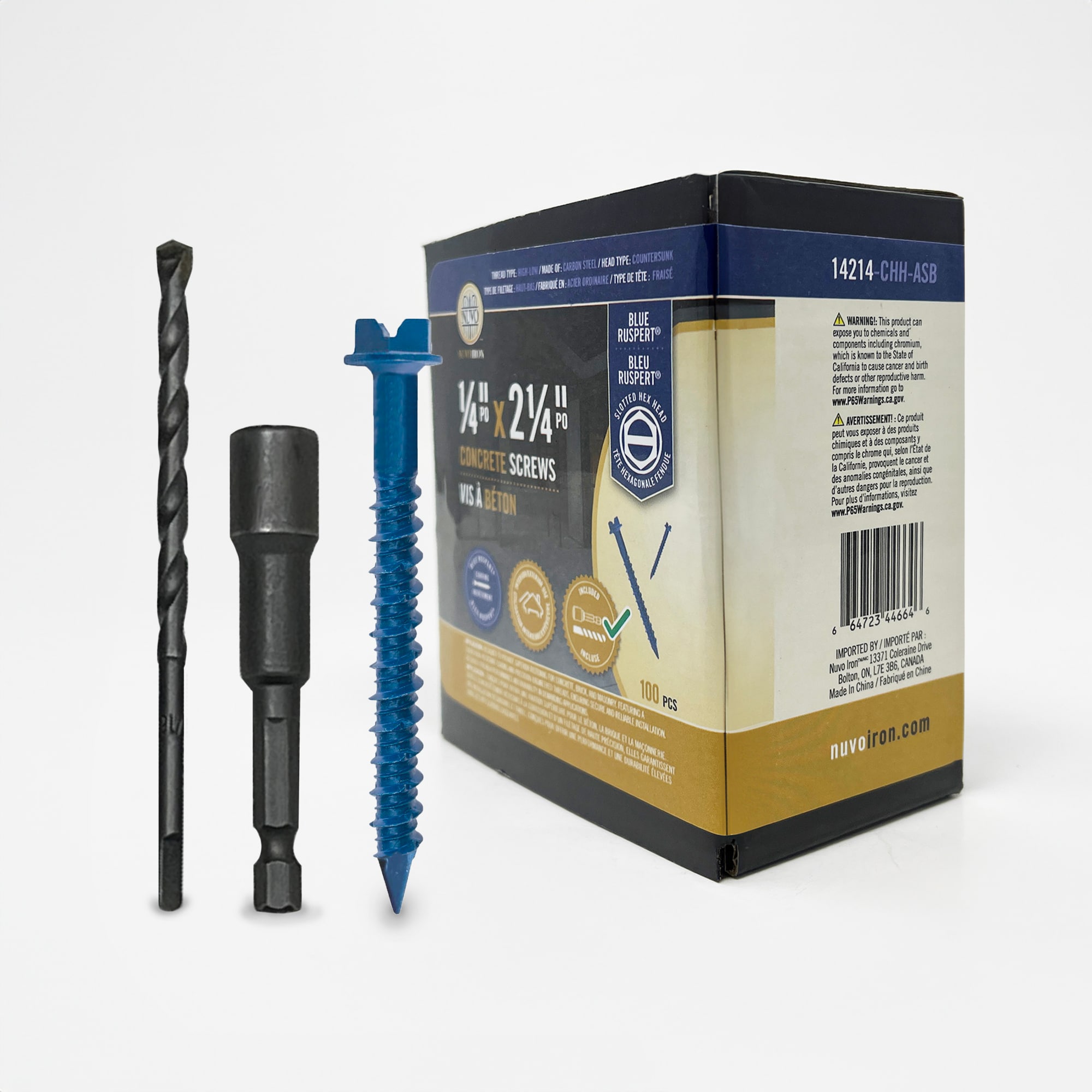 Nuvo Iron 14214-CHH-ASB 1/4-in x 2-1/4-in Concrete Screws Anchors with Screws Included 100 -Pack