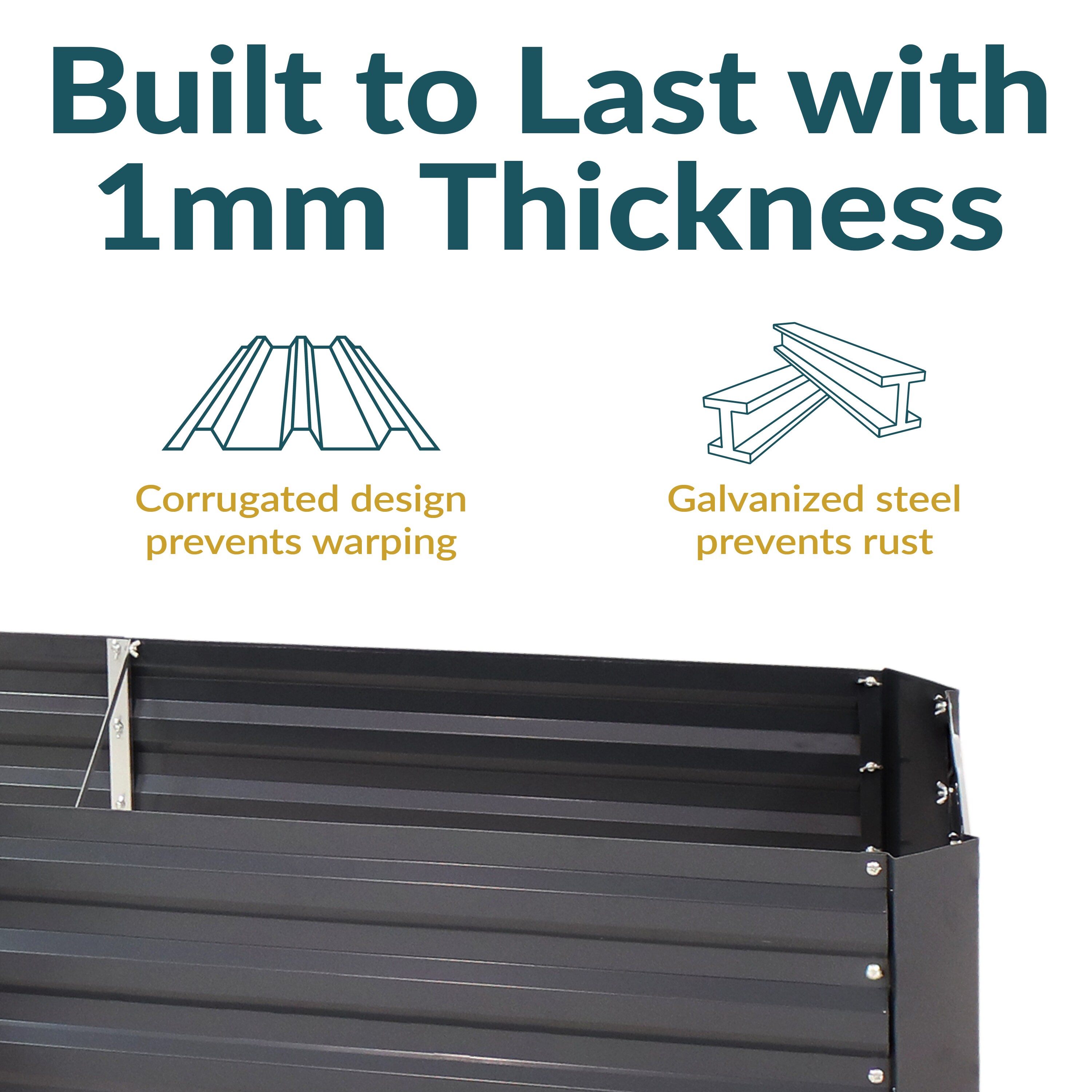 Dark Gray Galvanized Steel L-Shaped Raised Garden Bed
