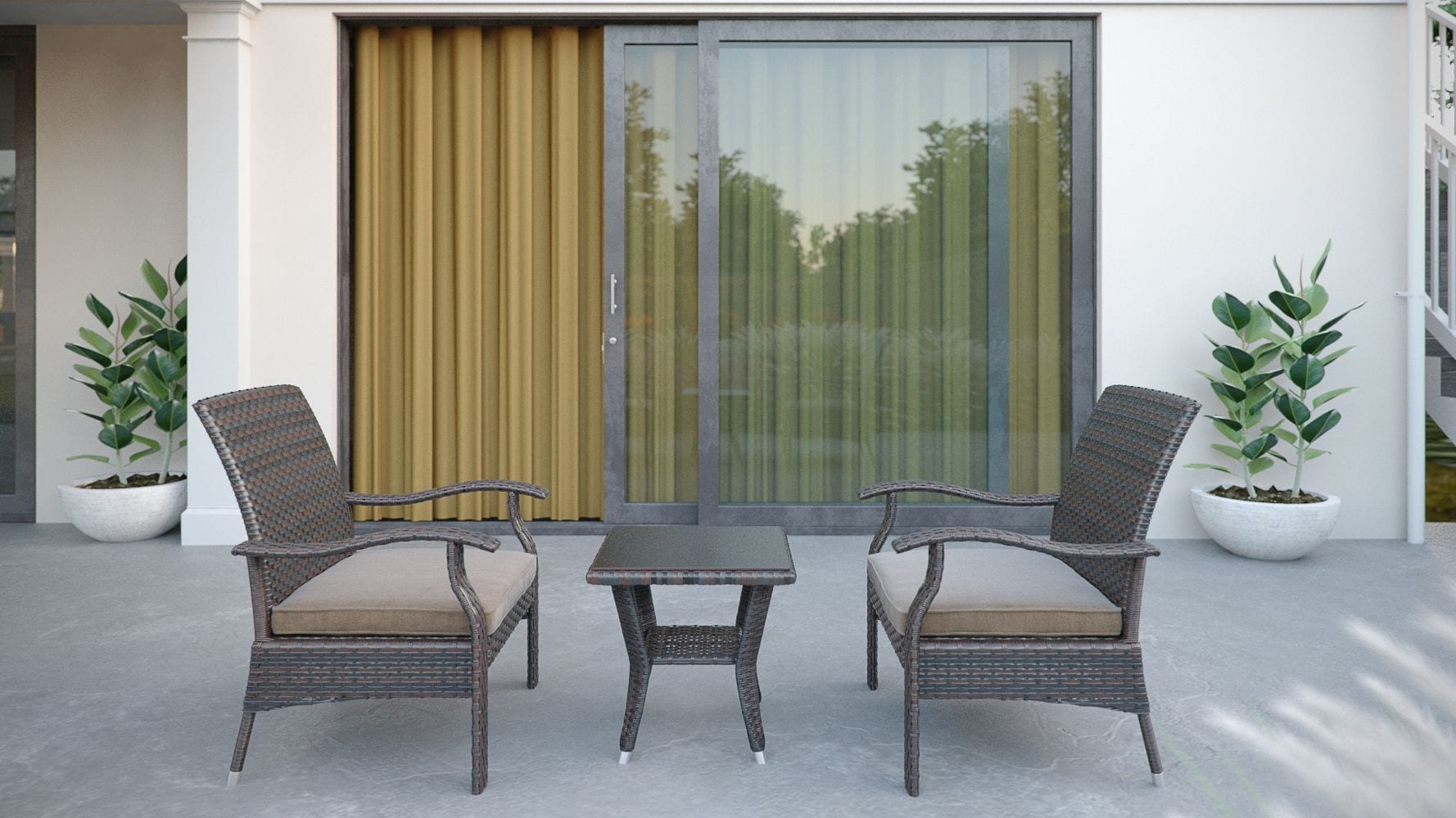 Mocha Resin Wicker 3-Piece Patio Conversation Set with Beige Cushions