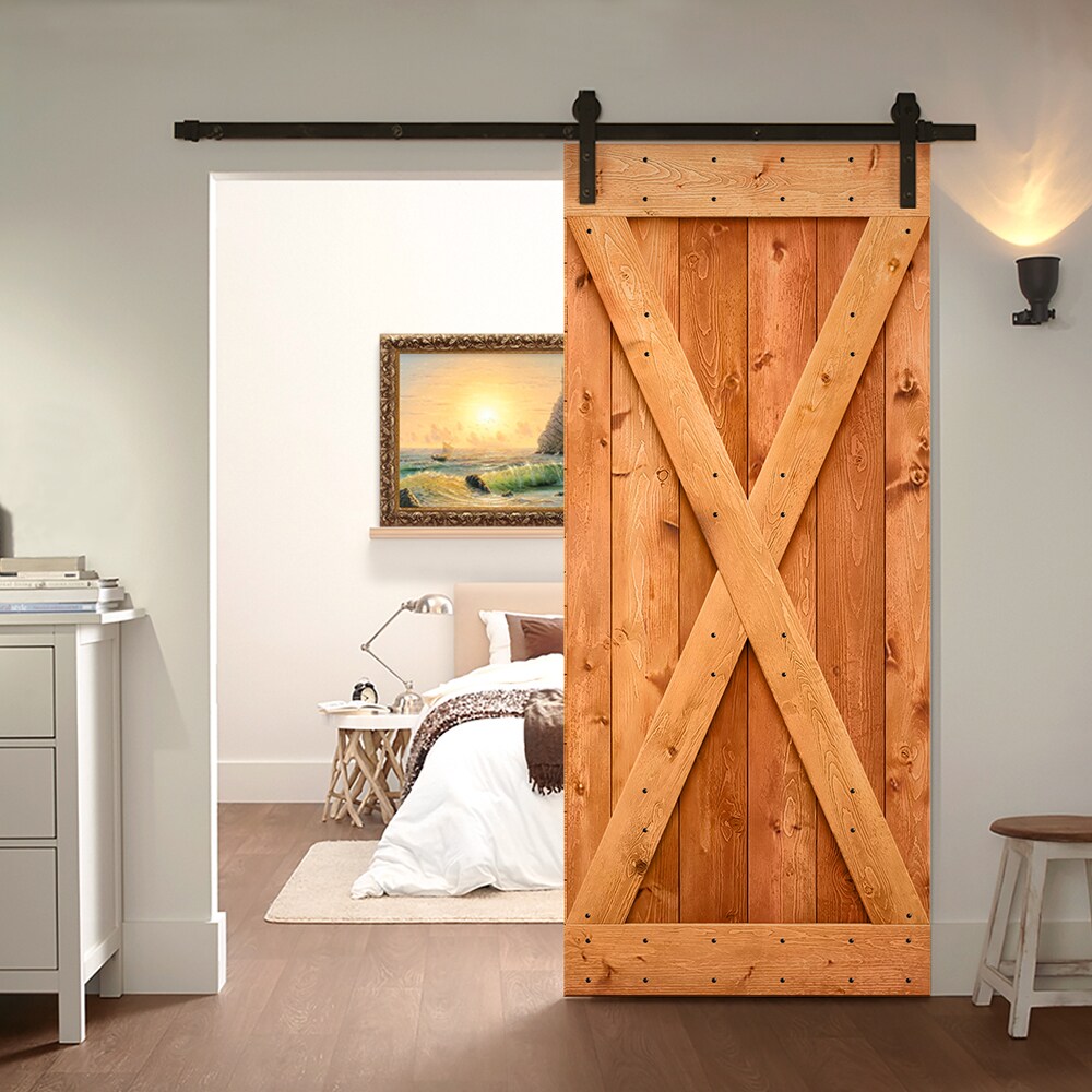 Calhome 22 In X 84 In Red Walnut Solid Core Stained Knotty Pine Wood Single Barn Door Hardware 