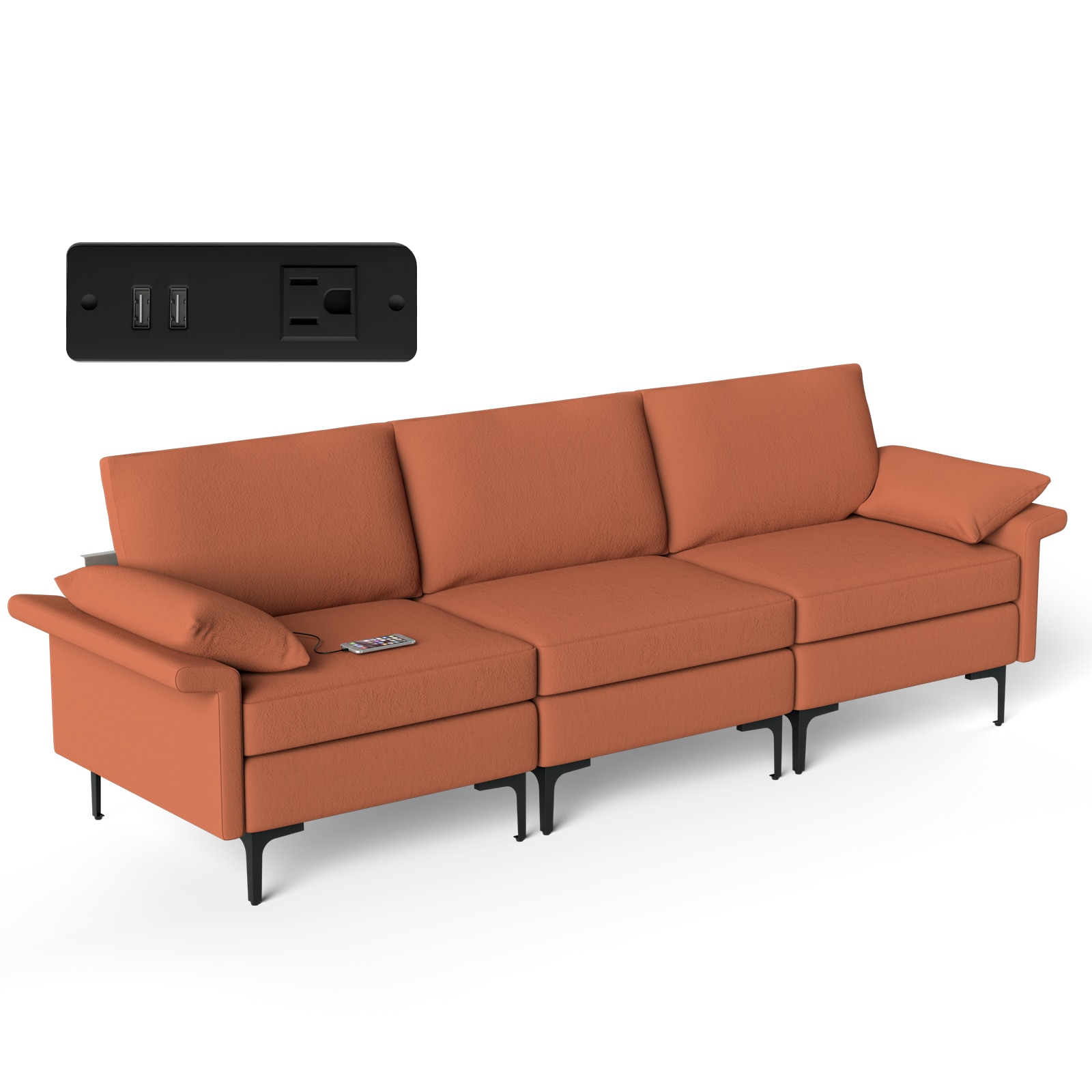 Fenbeli 3-Seat Modular Sectional Sofa Couch with Washable Cushions High-Density Sponge Strong Frame and Flexible Configuration for Living Room Office Sofa