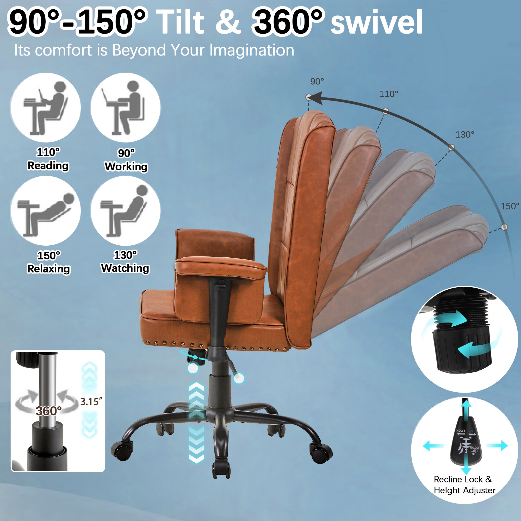 Vecelo LOE-CC08-DBN Office-Chairs - View #8