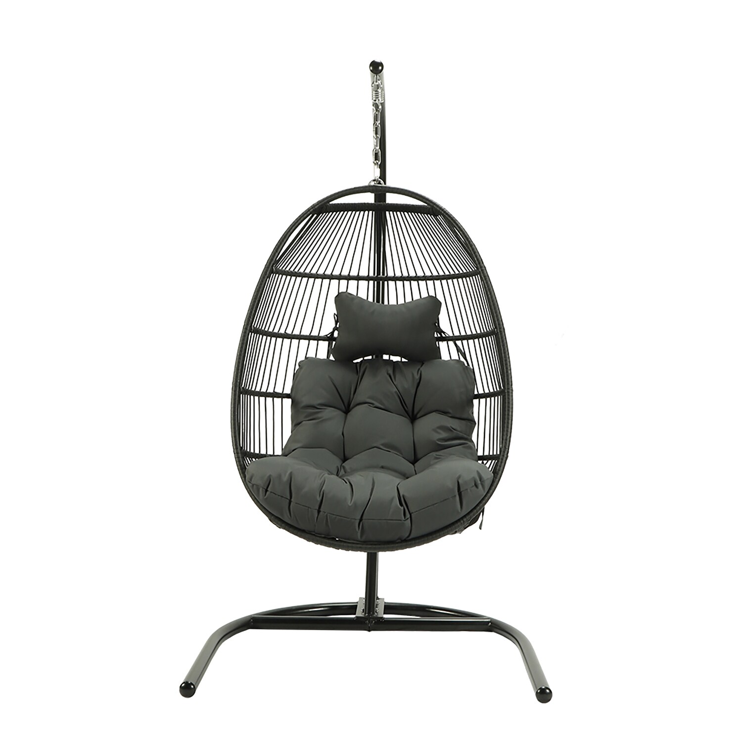 Geleerde Westers Seizoen Maincraft Wicker Steel Frame Hanging Egg Chair(s) with Gray Cushioned Seat  in the Patio Chairs department at Lowes.com