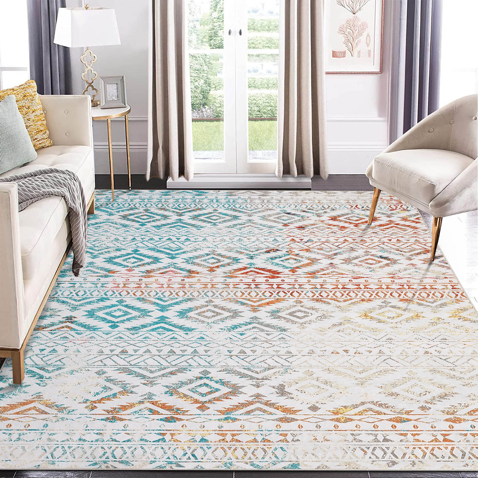 Garvee YXY-LO-PHO-15IRFSPL 9 x 12 (ft) Loomed Polyester Multi-color Rectangular Indoor Geometric Mid-Century Modern Machine washable Area rug