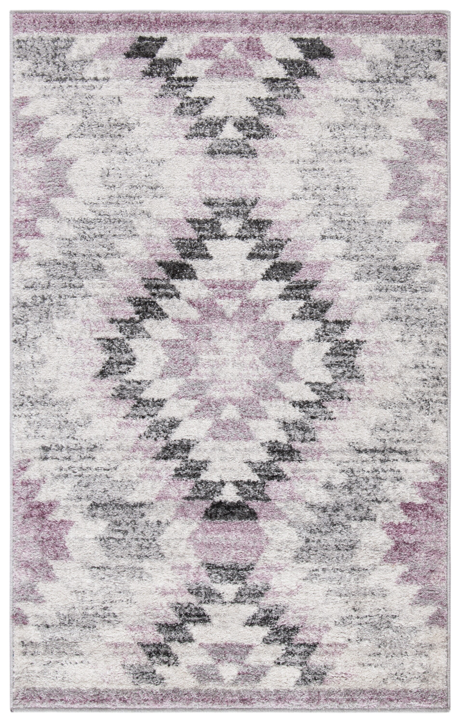 Plum and Ivory Geometric Synthetic 3' x 5' Area Rug