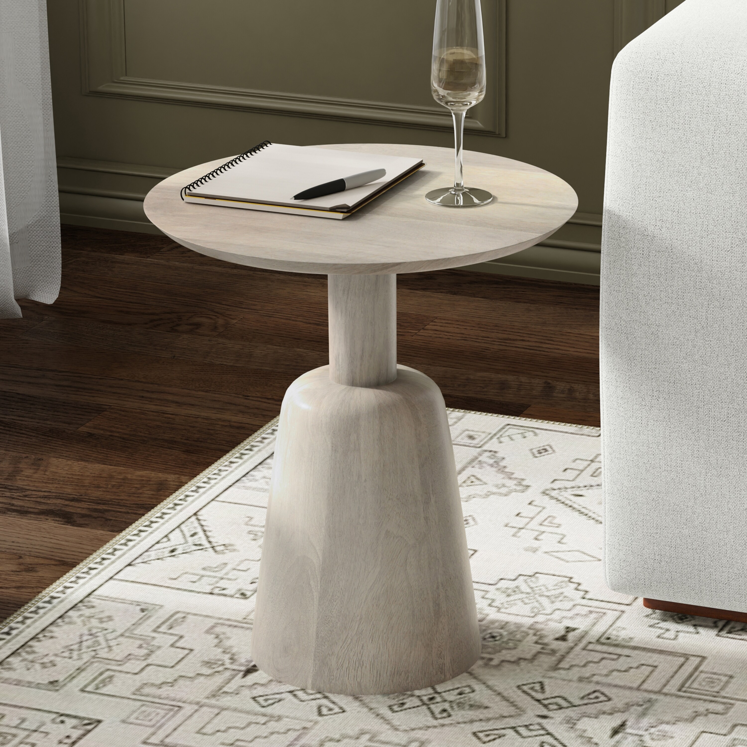 Finchley White Wash Solid Mango Wood Round Side Table
