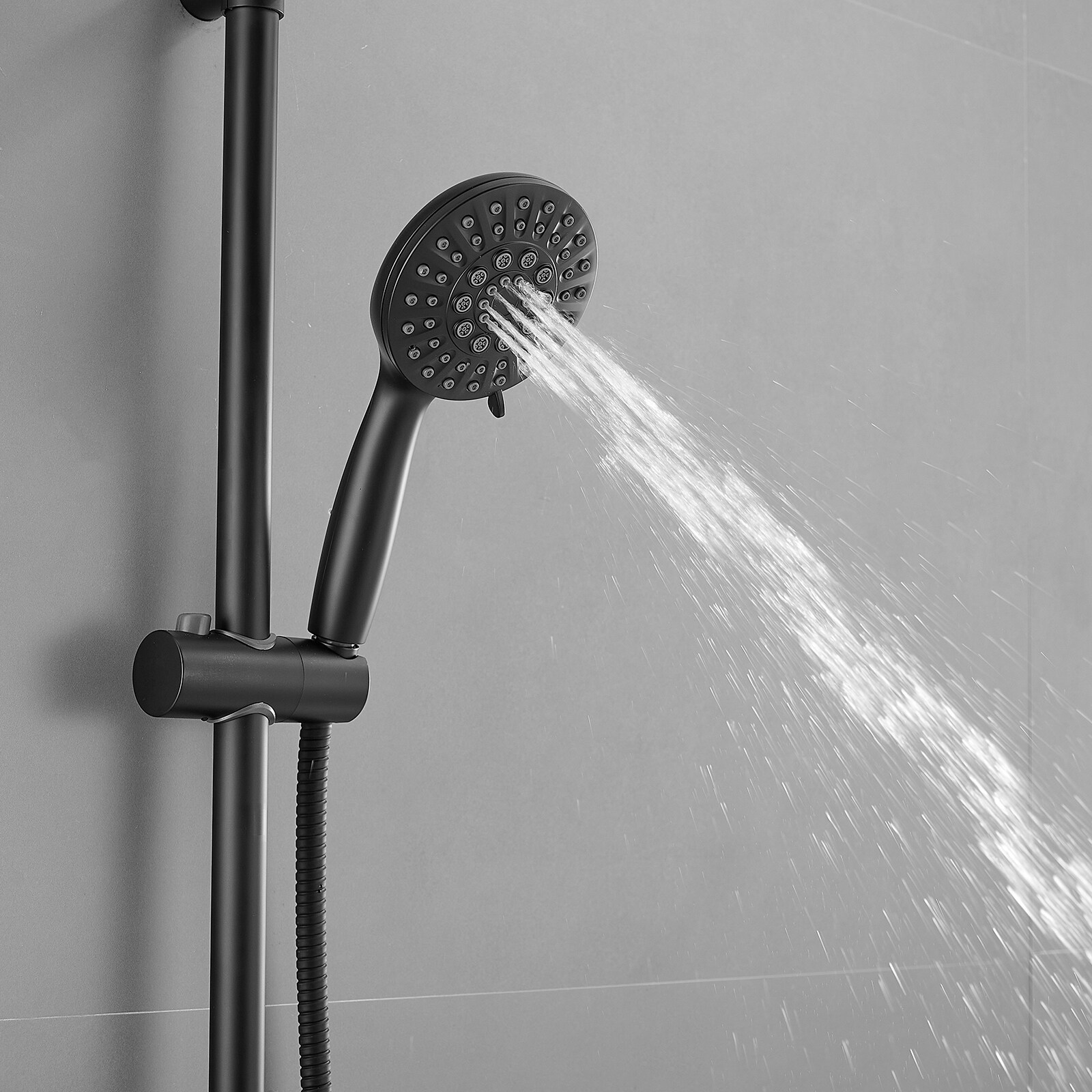 Matte Black Wall Mounted Dual Shower Head with Stainless Steel Hose