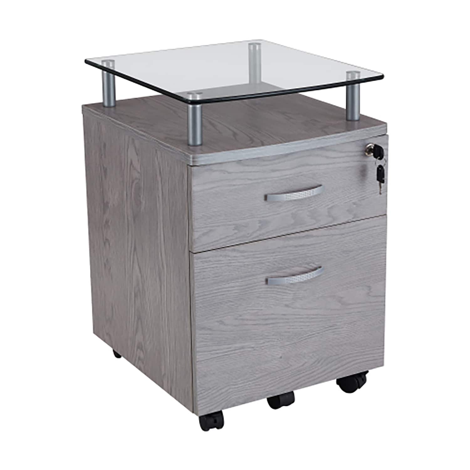GZMR GM-RTARY Rolling File Cabinet with Glass Top Gray 2 -Drawer 21-in File Cabinet