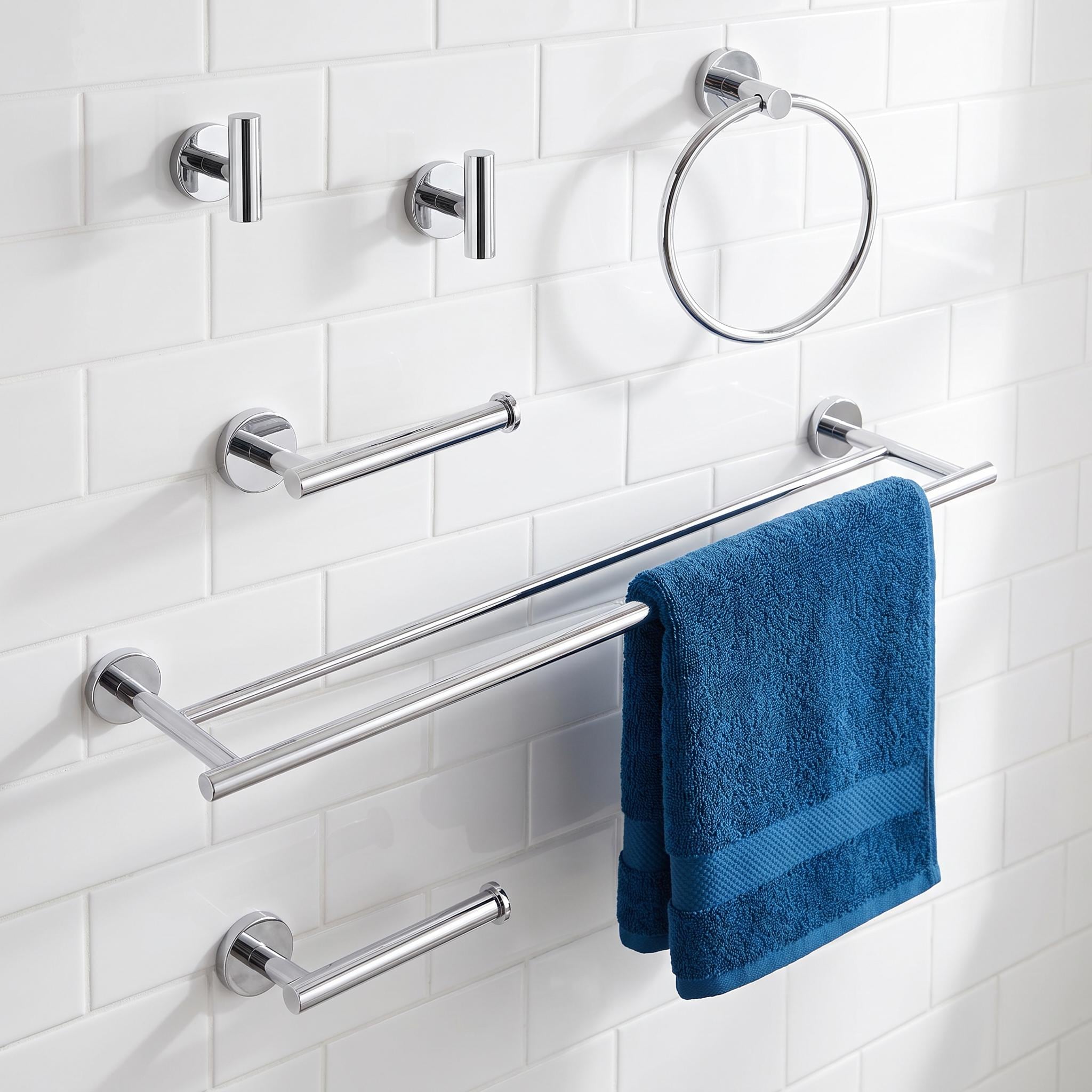 JPJPUU 24.9 in. Chrome Stainless Steel 6-Piece Bathroom Towel Rack Set Wall Mount