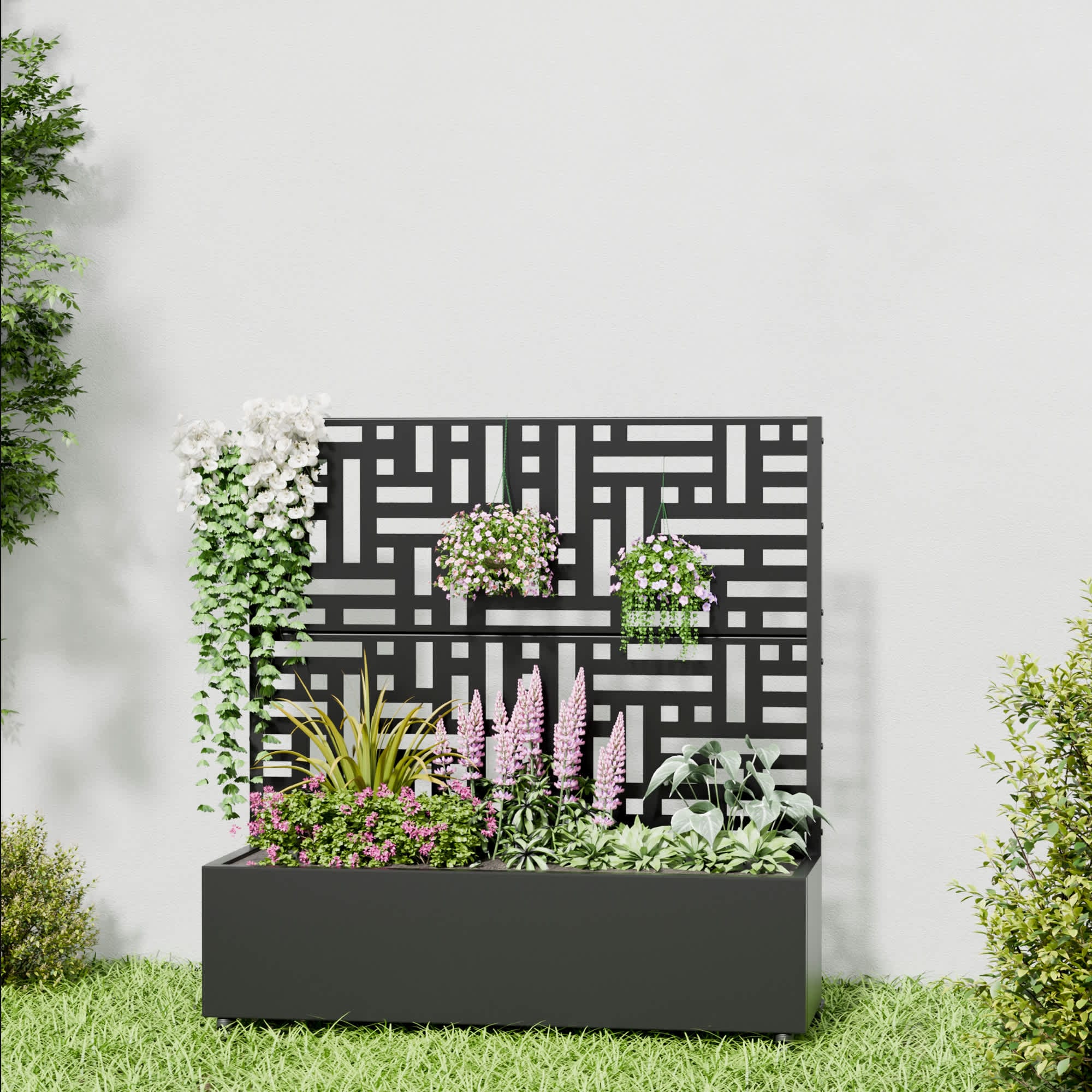 Aveyas SYJ-HW920057 47-in H x 47-in L x 16-in W Black Metal Planter with Trellis ( Street )
