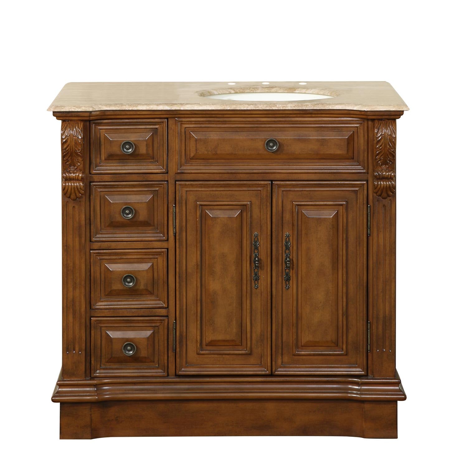 Silkroad Exclusive 38-in Walnut Undermount Single Sink Bathroom Vanity ...