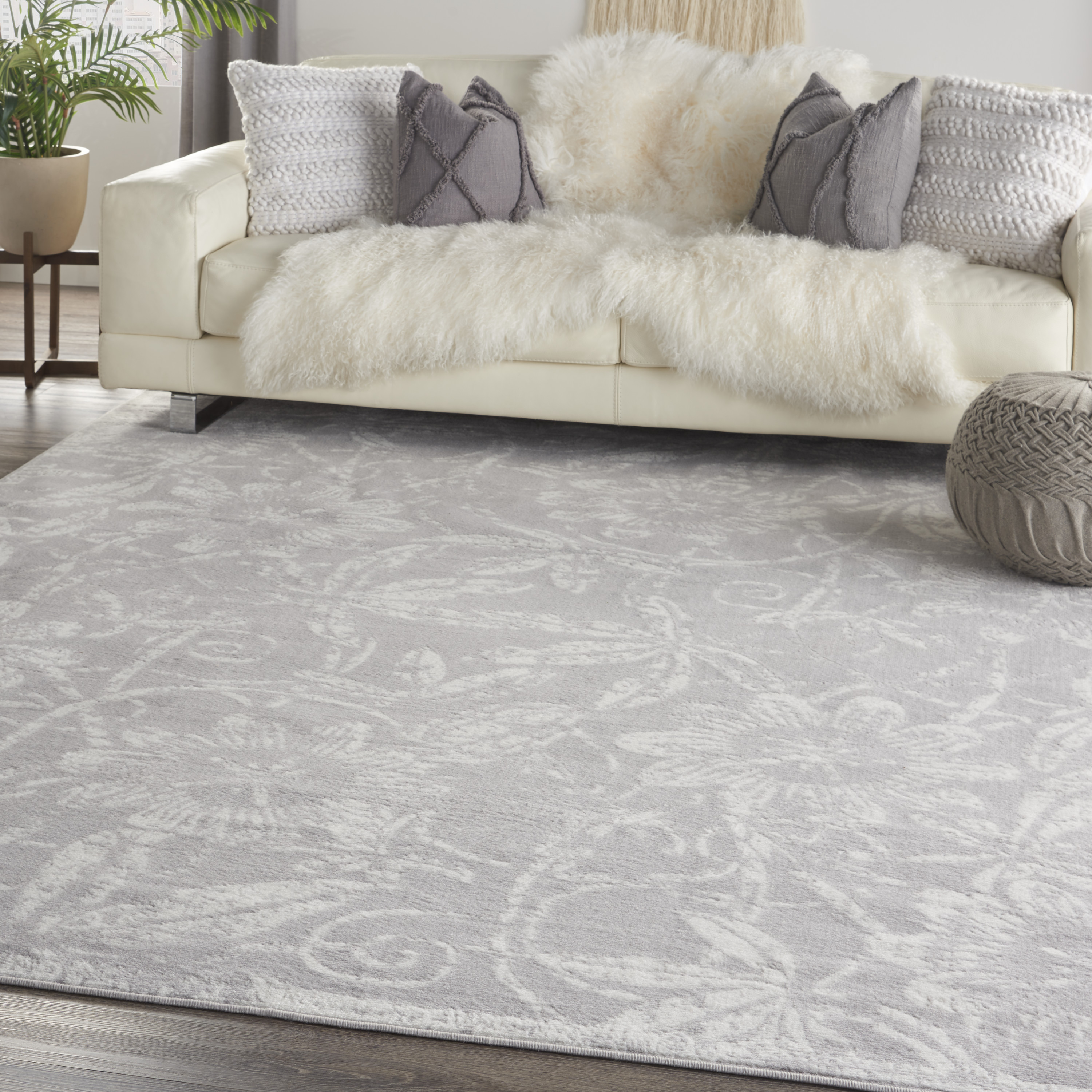 Nourison 99446832177 Whimsicle 8 x 12 (ft) Loomed Polypropylene Grey Rectangular Indoor Floral/Botanical Area rug