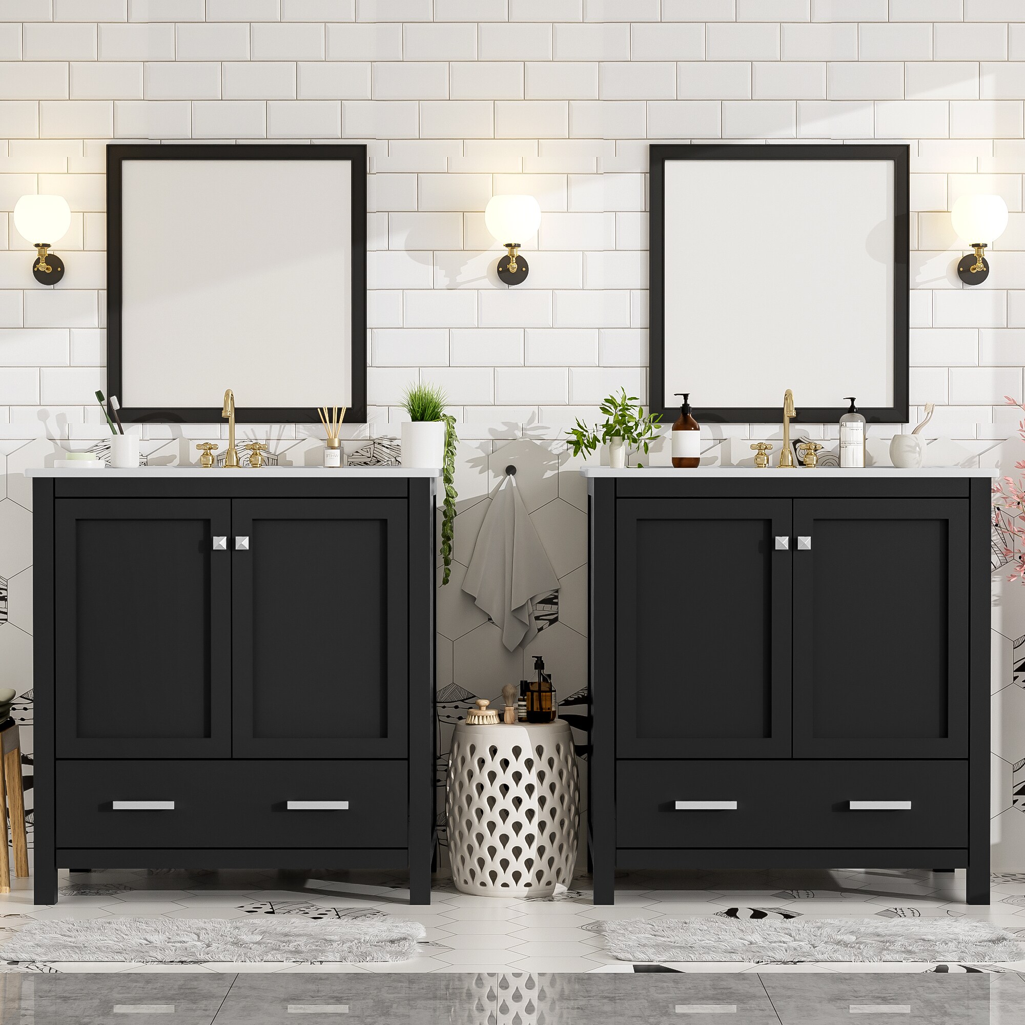 ModernLuxe Assembly Required 60inch Black Bathroom Vanity Set with ...