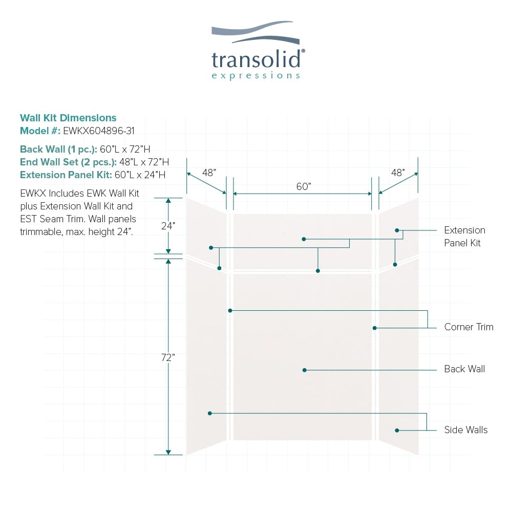 Transolid Expressions 60-in W x 48-in D x 96-in H White 3-Piece Glue Up ...