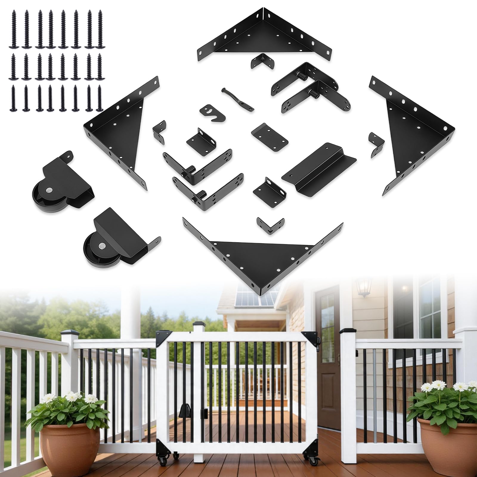 JVFCXXV  Sliding Gate Hardware Kit for 2 by 4 Thick Wood Fence Gates Heavy Duty with Roll Wheels and Anti Sag Corner Frame Brackets Smooth
