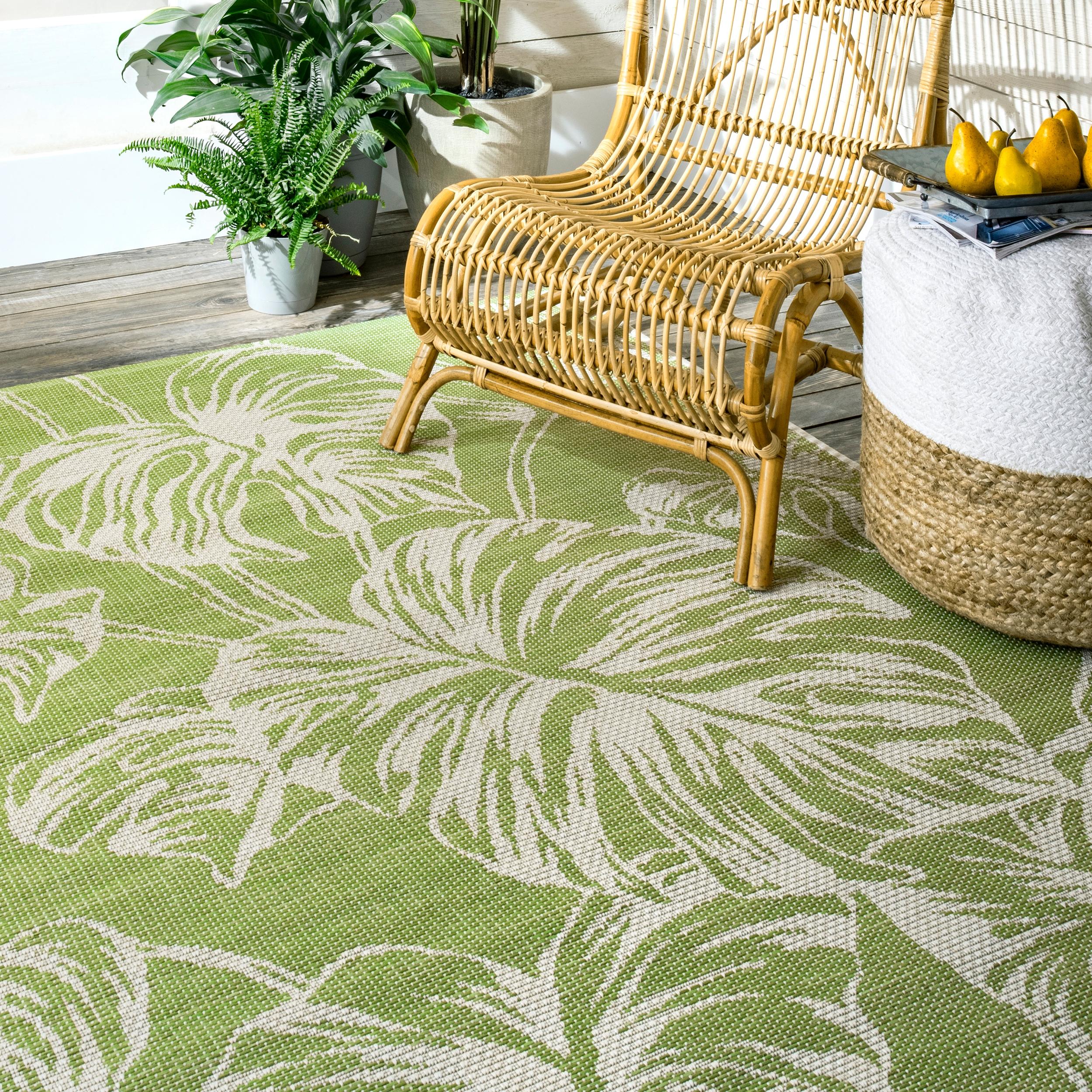 Carmel Botanical Sage Green Tropical Floral Indoor Outdoor Rugs