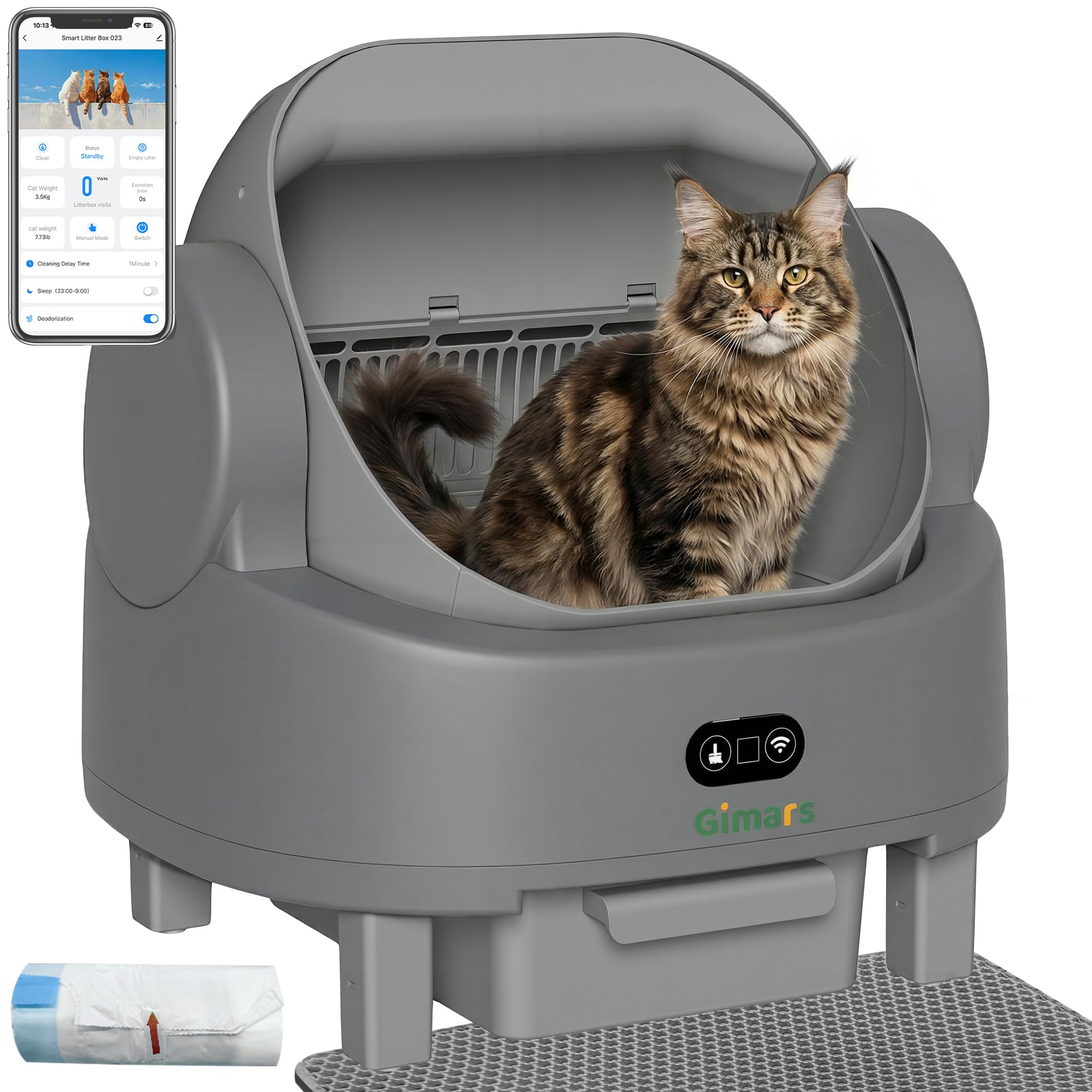 Gimars Automatic Self Cleaning Cat Litter Box Open Top Smart Litter Box for Multiple Cats and Senior Cats with App Control Safety Sensors Low Odor Includes Liners and Litter Mat